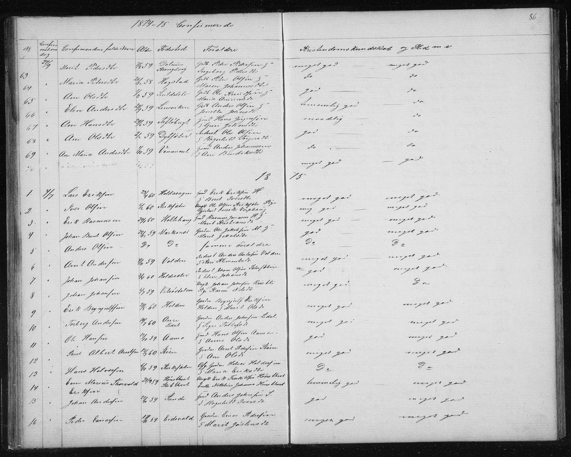 Ministerialprotokoller, klokkerbøker og fødselsregistre - Sør-Trøndelag, AV/SAT-A-1456/630/L0503: Parish register (copy) no. 630C01, 1869-1878, p. 86