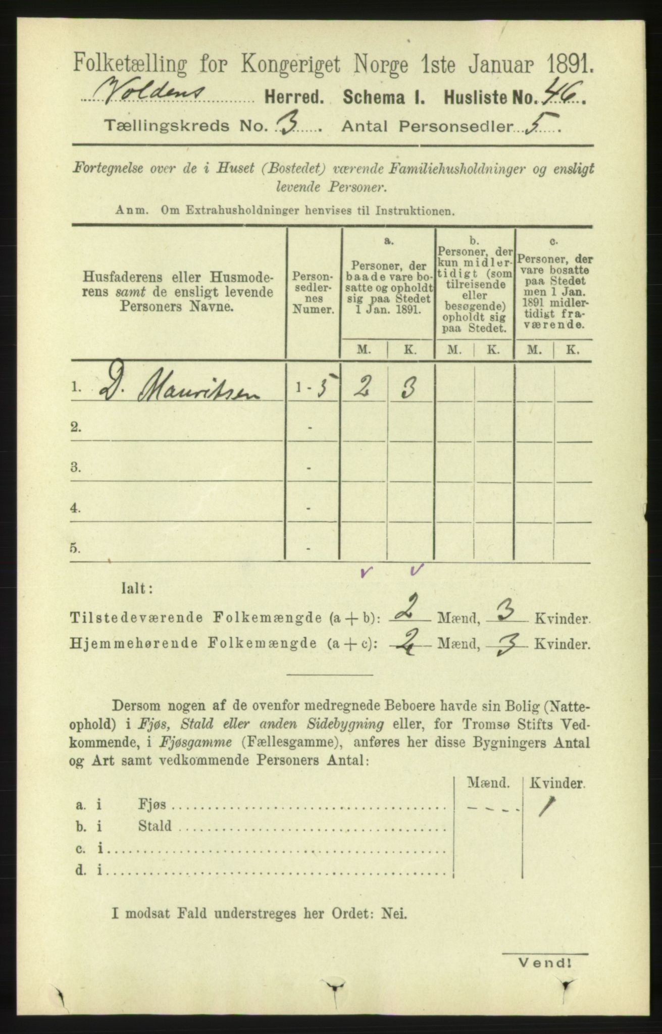 RA, 1891 census for 1519 Volda, 1891, p. 1649