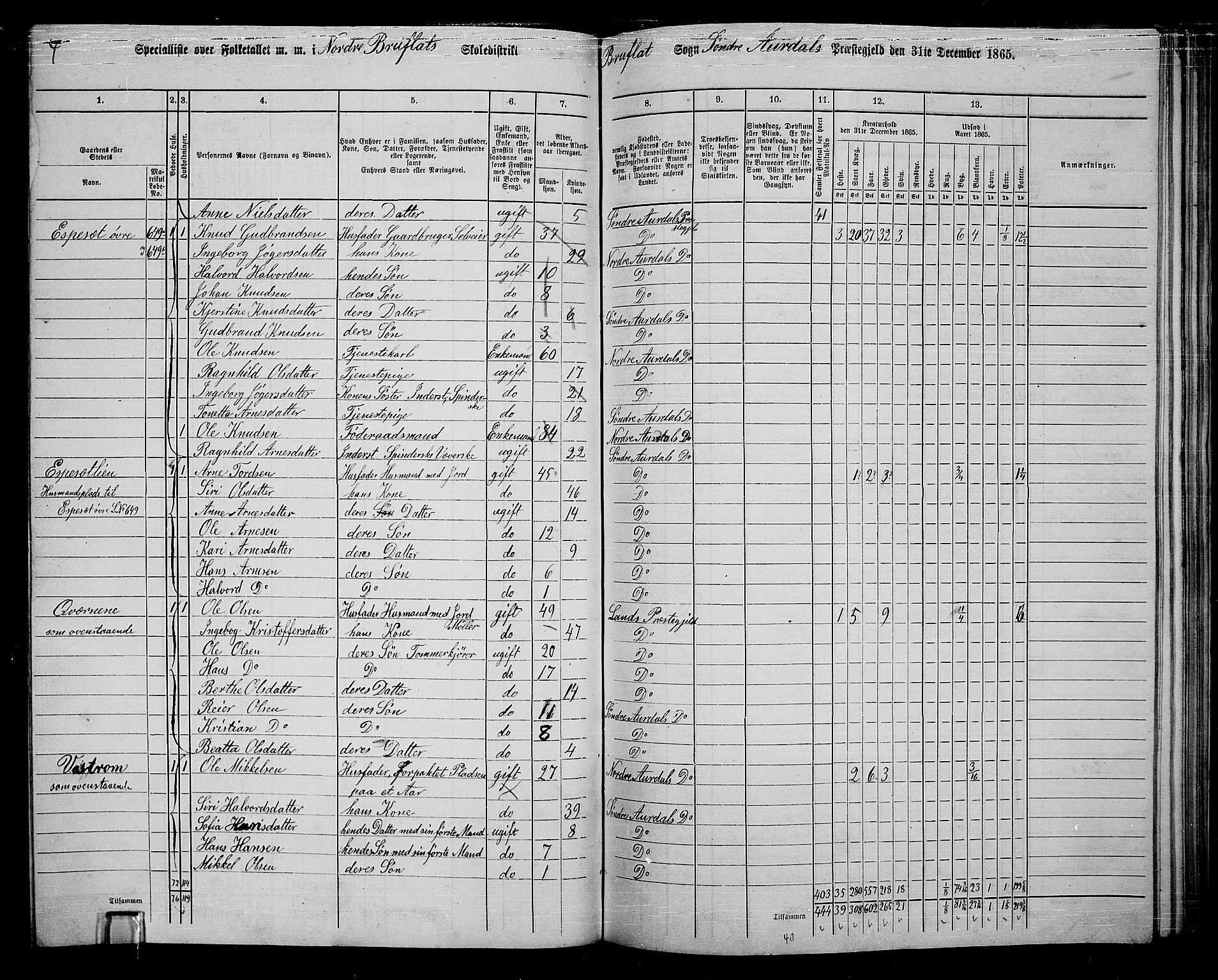 RA, 1865 census for Sør-Aurdal, 1865, p. 201