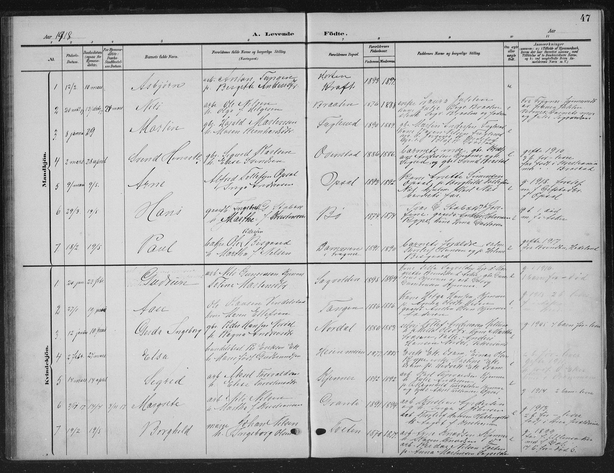 Lier kirkebøker, AV/SAKO-A-230/G/Gc/L0002: Parish register (copy) no. III 2, 1903-1938, p. 47