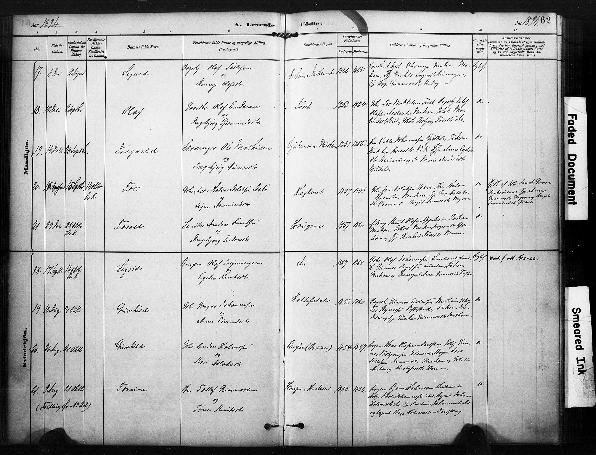 Kviteseid kirkebøker, SAKO/A-276/F/Fa/L0008: Parish register (official) no. I 8, 1882-1903, p. 62