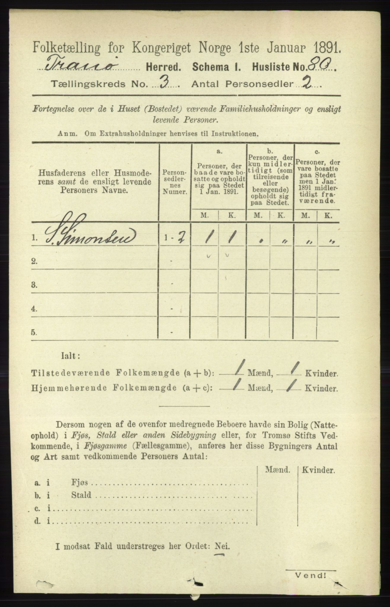 RA, 1891 census for 1927 Tranøy, 1891, p. 883