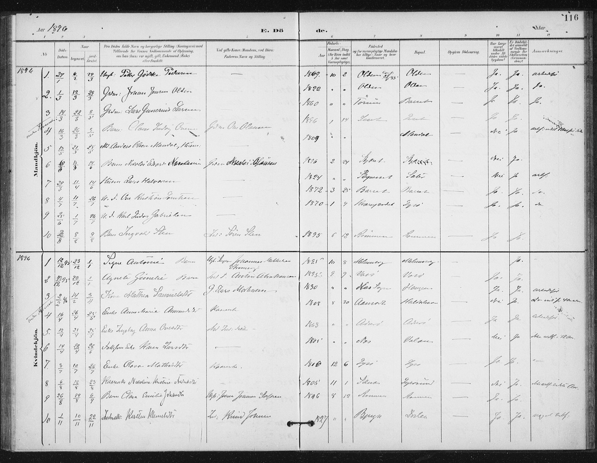 Ministerialprotokoller, klokkerbøker og fødselsregistre - Sør-Trøndelag, SAT/A-1456/654/L0664: Parish register (official) no. 654A02, 1895-1907, p. 116