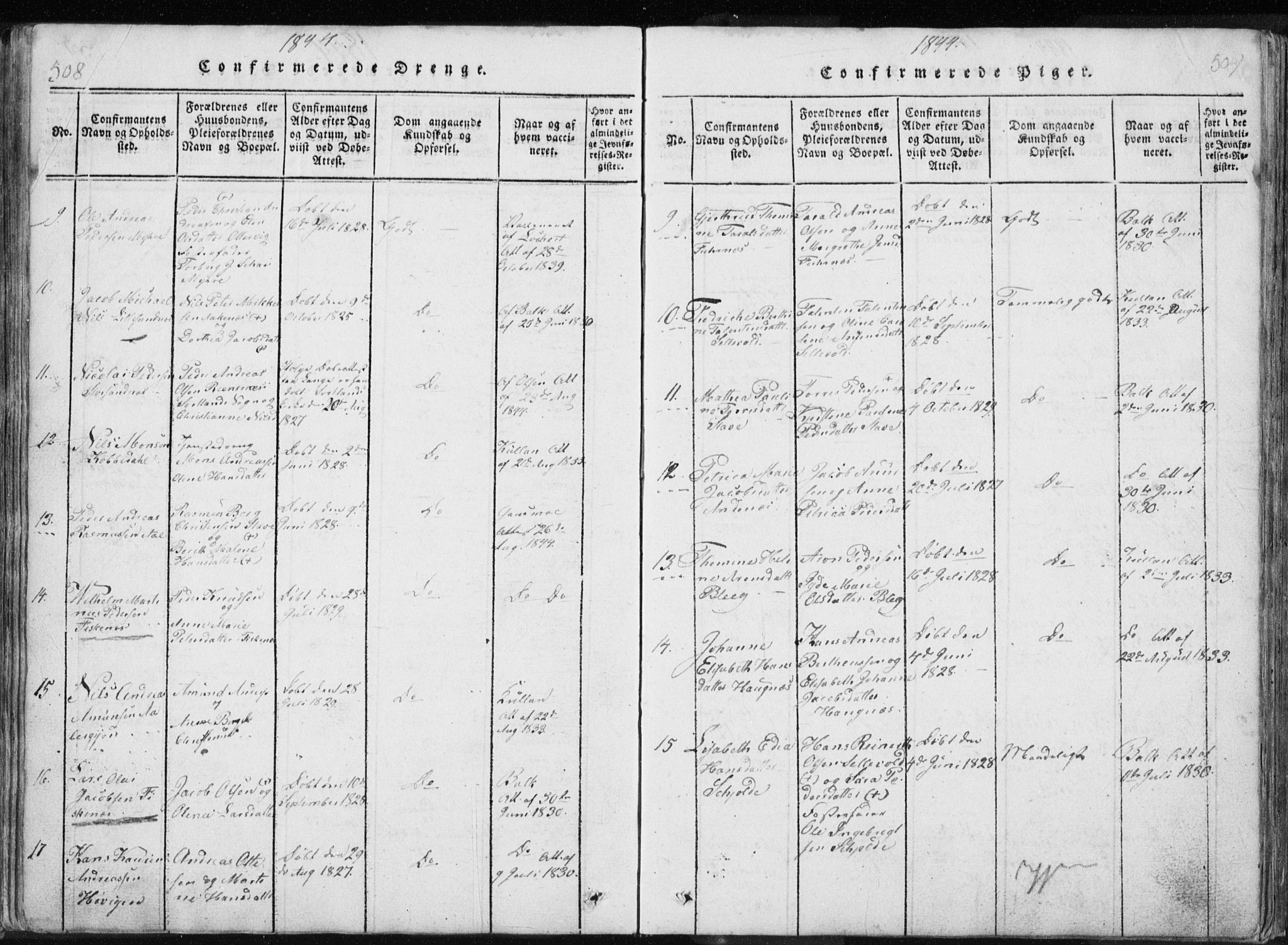 Ministerialprotokoller, klokkerbøker og fødselsregistre - Nordland, AV/SAT-A-1459/897/L1411: Parish register (copy) no. 897C01, 1820-1866, p. 508-509