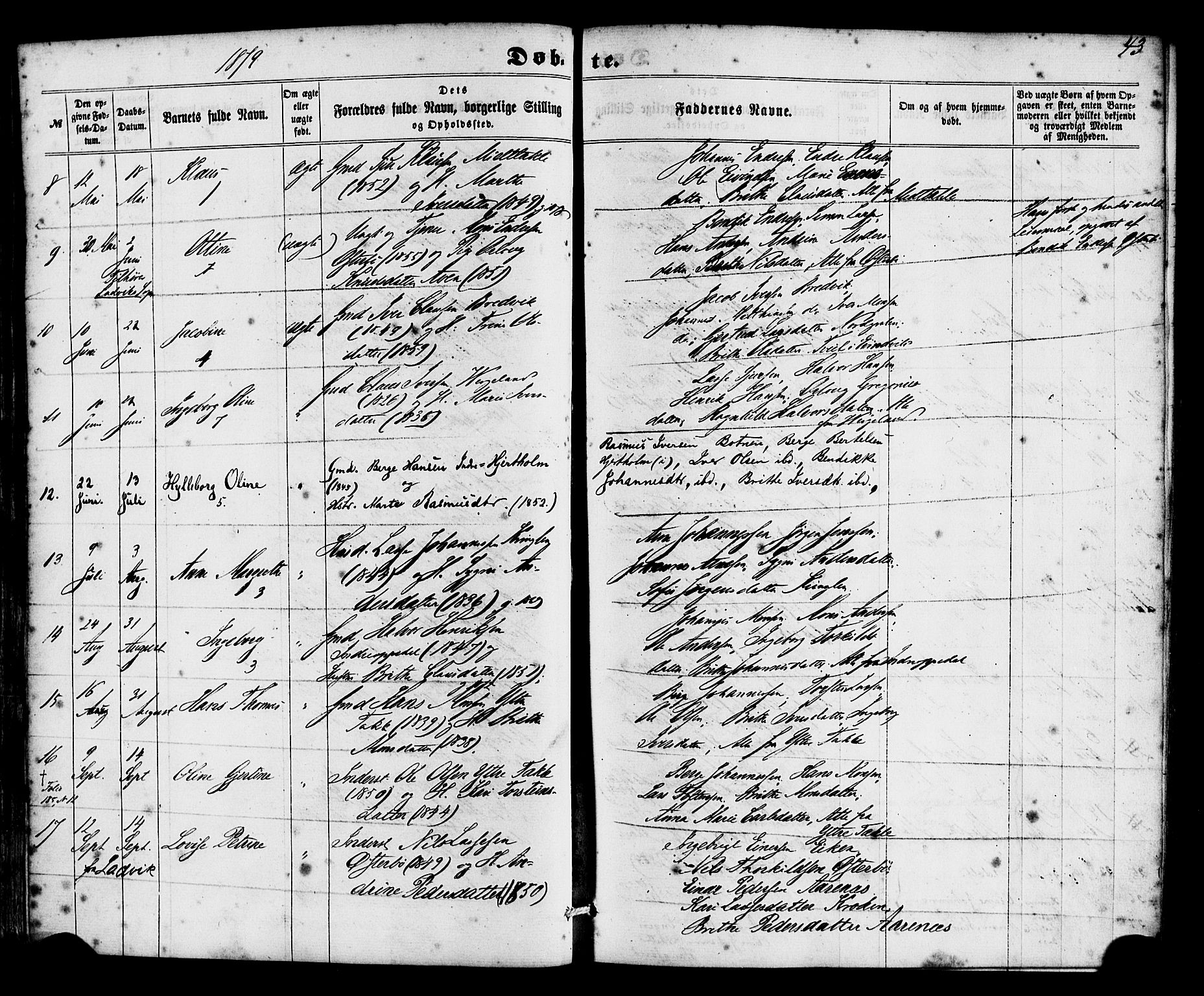 Gulen sokneprestembete, SAB/A-80201/H/Haa/Haac/L0001: Parish register (official) no. C 1, 1859-1881, p. 43
