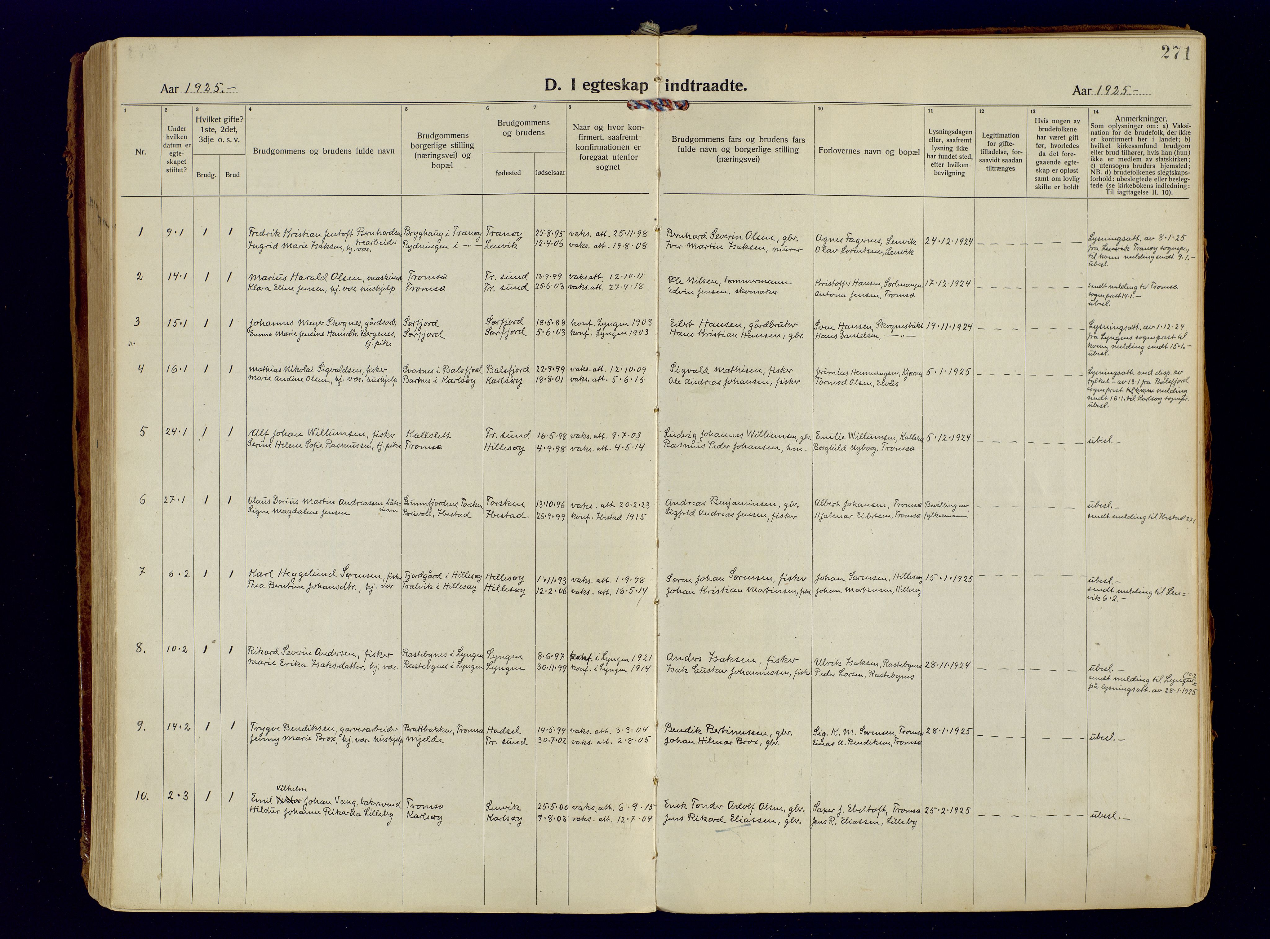 Tromsøysund sokneprestkontor, AV/SATØ-S-1304/G/Ga/L0009kirke: Parish register (official) no. 9, 1922-1934, p. 271