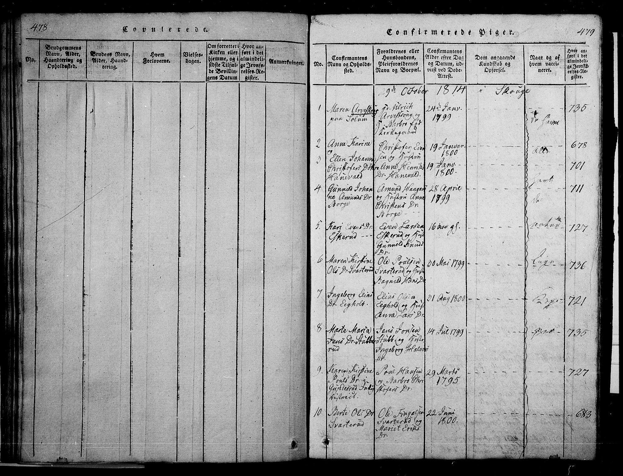 Skoger kirkebøker, SAKO/A-59/G/Ga/L0001: Parish register (copy) no. I 1, 1814-1845, p. 478-479