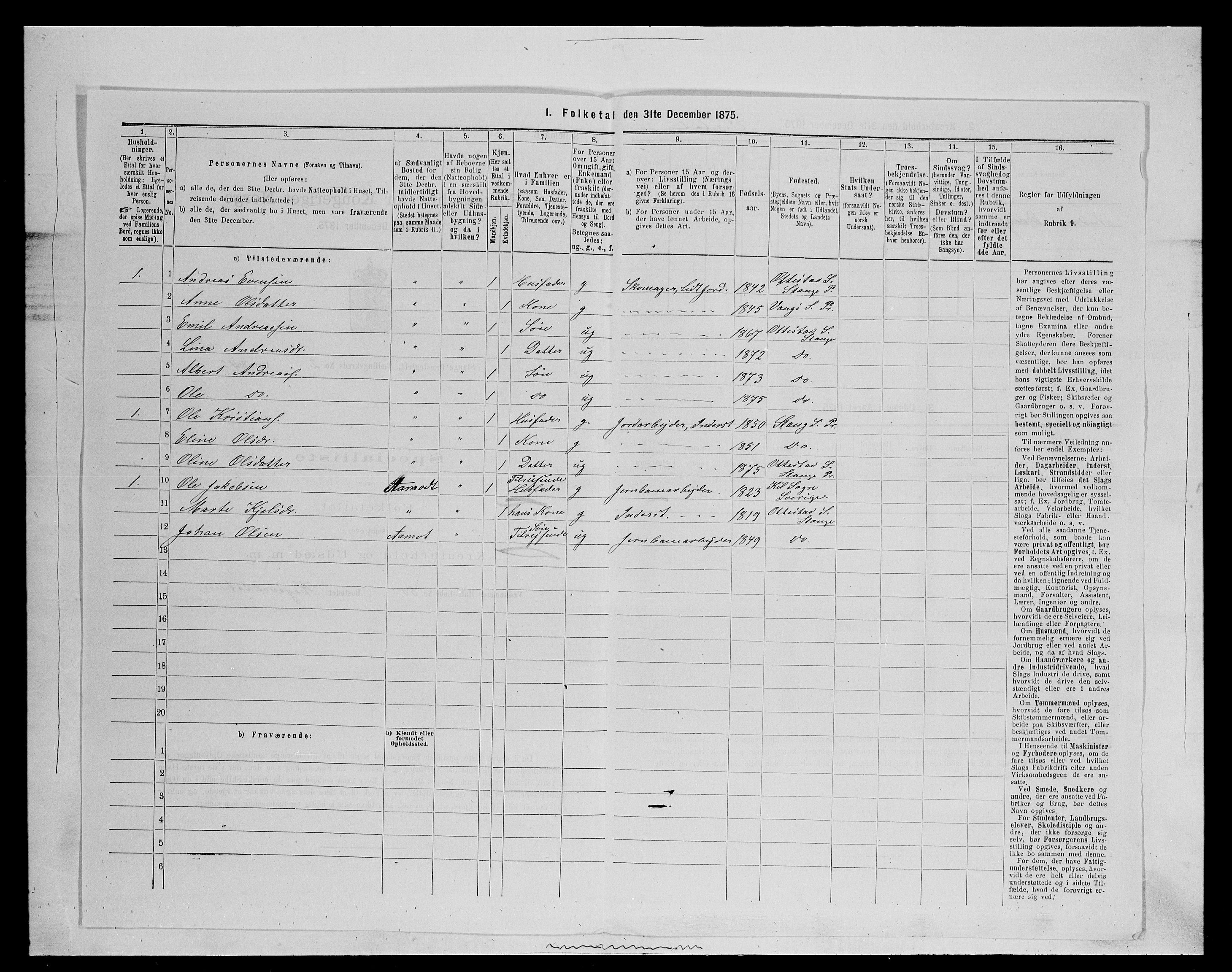 SAH, 1875 census for 0417P Stange, 1875, p. 365