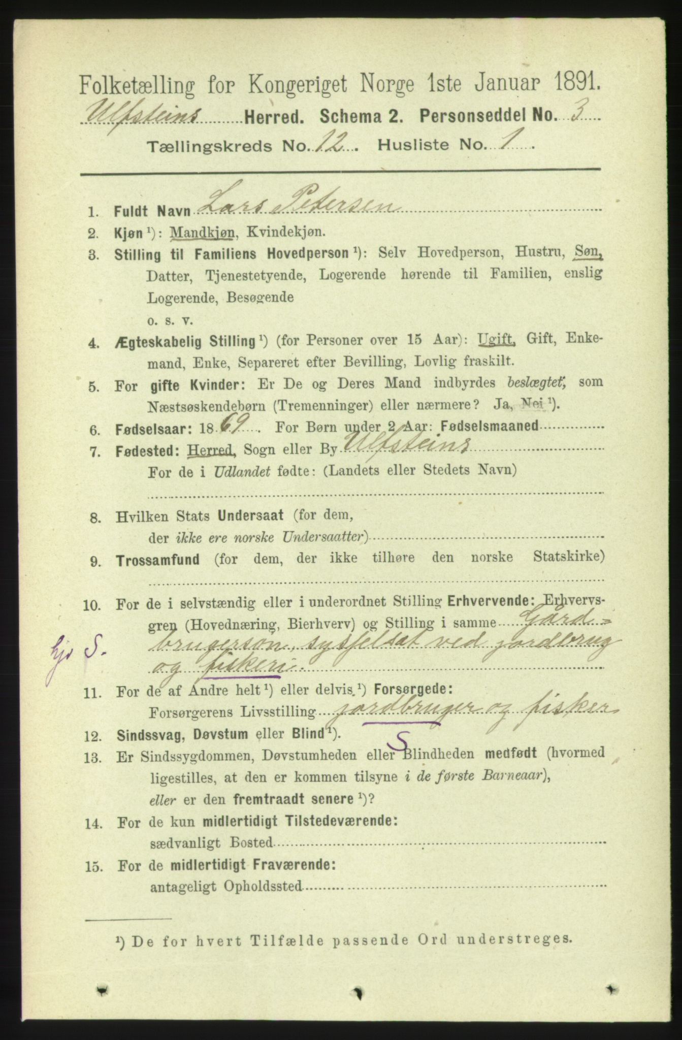 RA, 1891 census for 1516 Ulstein, 1891, p. 3851