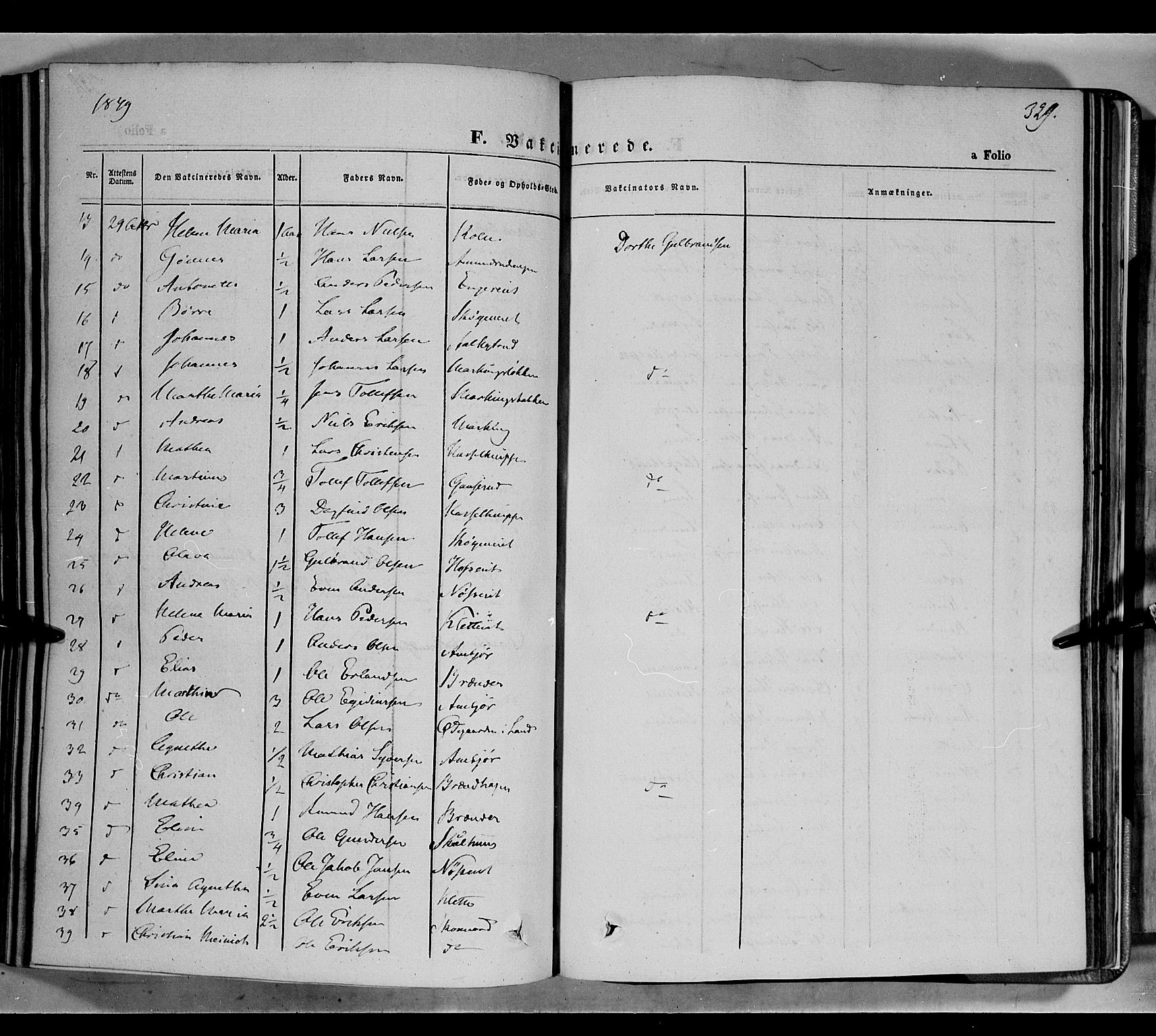 Biri prestekontor, AV/SAH-PREST-096/H/Ha/Haa/L0005: Parish register (official) no. 5, 1843-1854, p. 329