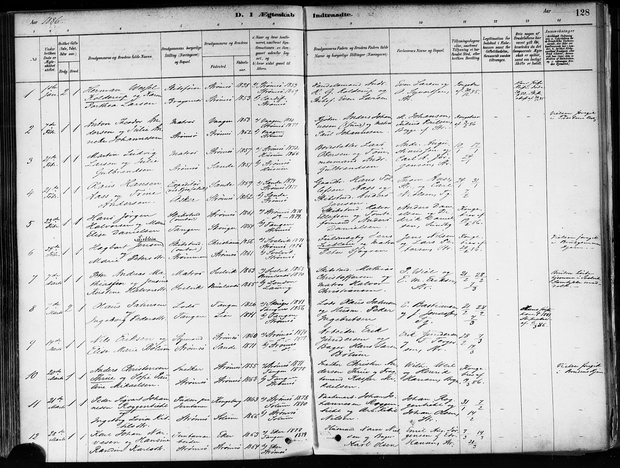 Strømsø kirkebøker, AV/SAKO-A-246/F/Fa/L0022: Parish register (official) no. I 22, 1879-1899, p. 128