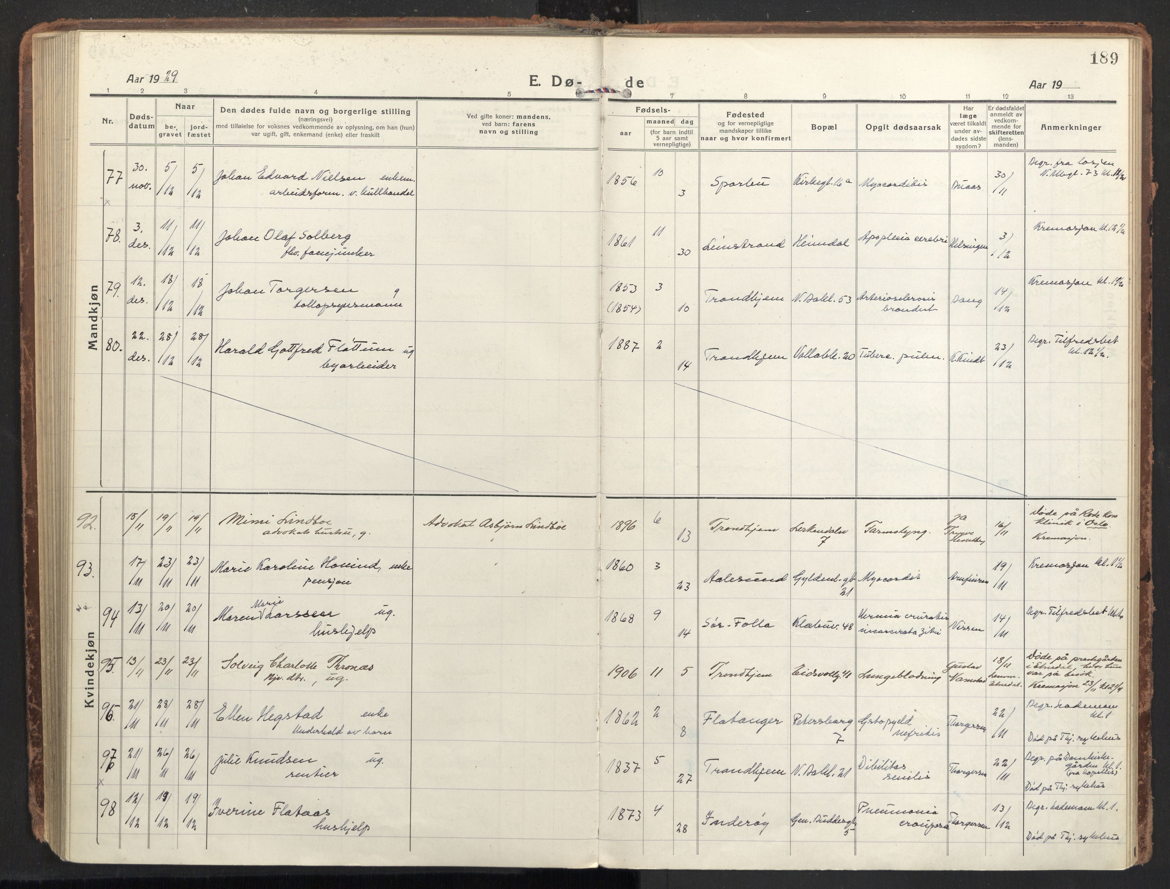 Ministerialprotokoller, klokkerbøker og fødselsregistre - Sør-Trøndelag, AV/SAT-A-1456/604/L0207: Parish register (official) no. 604A27, 1917-1933, p. 189