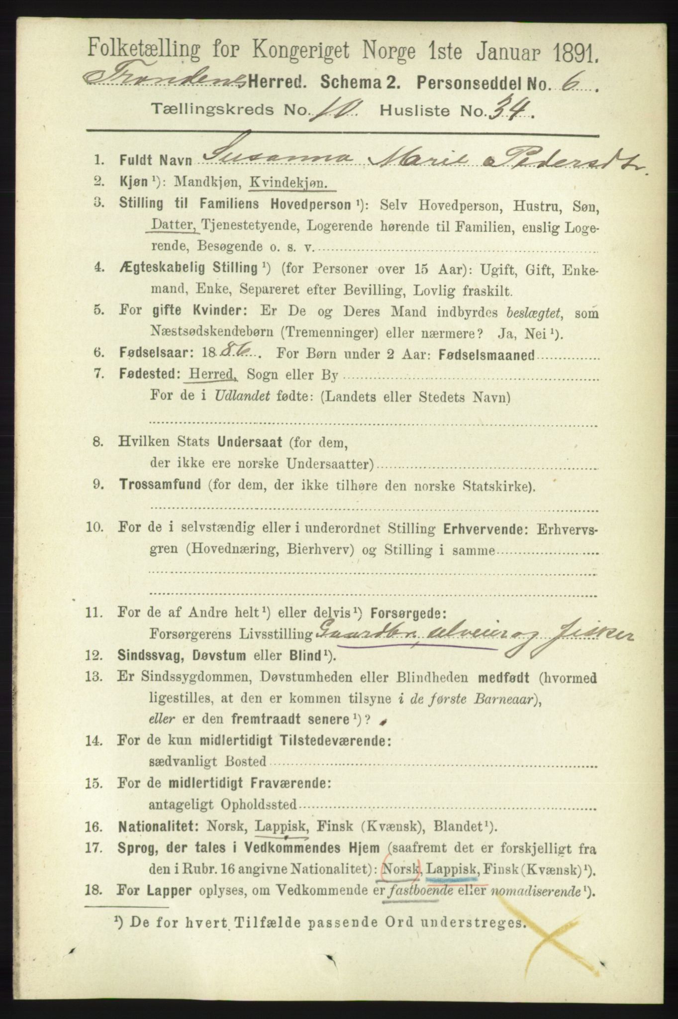 RA, 1891 census for 1914 Trondenes, 1891, p. 7736