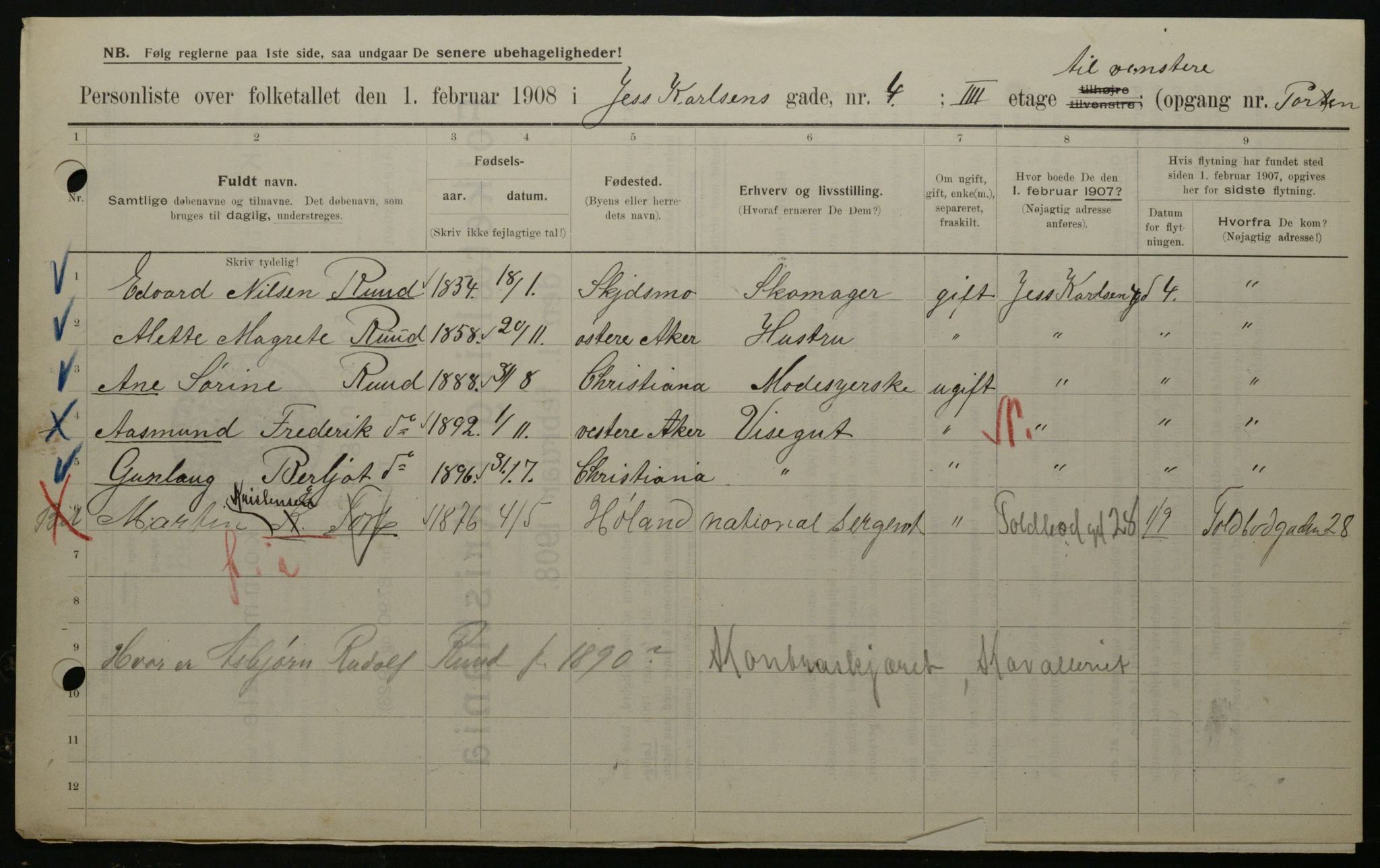 OBA, Municipal Census 1908 for Kristiania, 1908, p. 42000