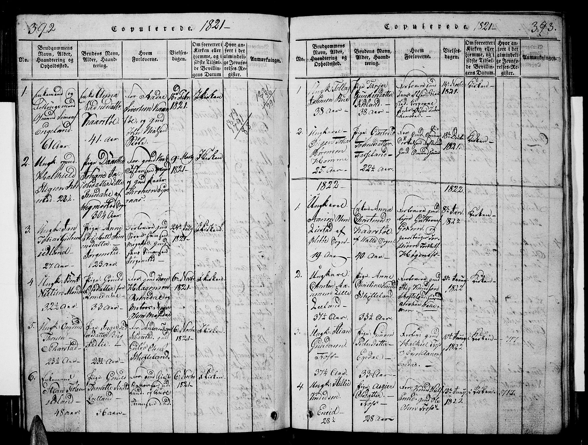 Sør-Audnedal sokneprestkontor, AV/SAK-1111-0039/F/Fb/Fbb/L0001: Parish register (copy) no. B 1, 1815-1827, p. 392-393