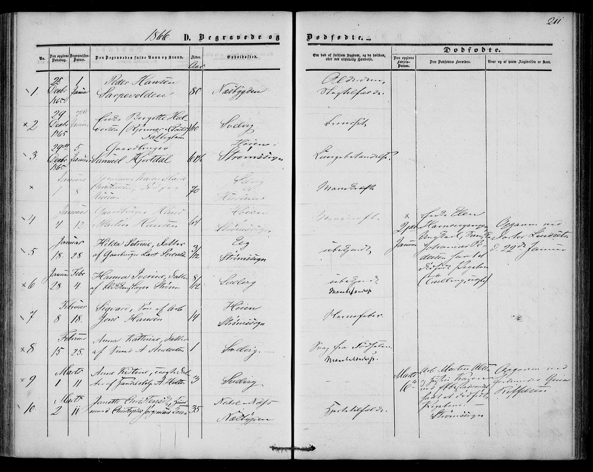 Strømm kirkebøker, AV/SAKO-A-322/F/Fa/L0001: Parish register (official) no. I 1, 1861-1869, p. 211