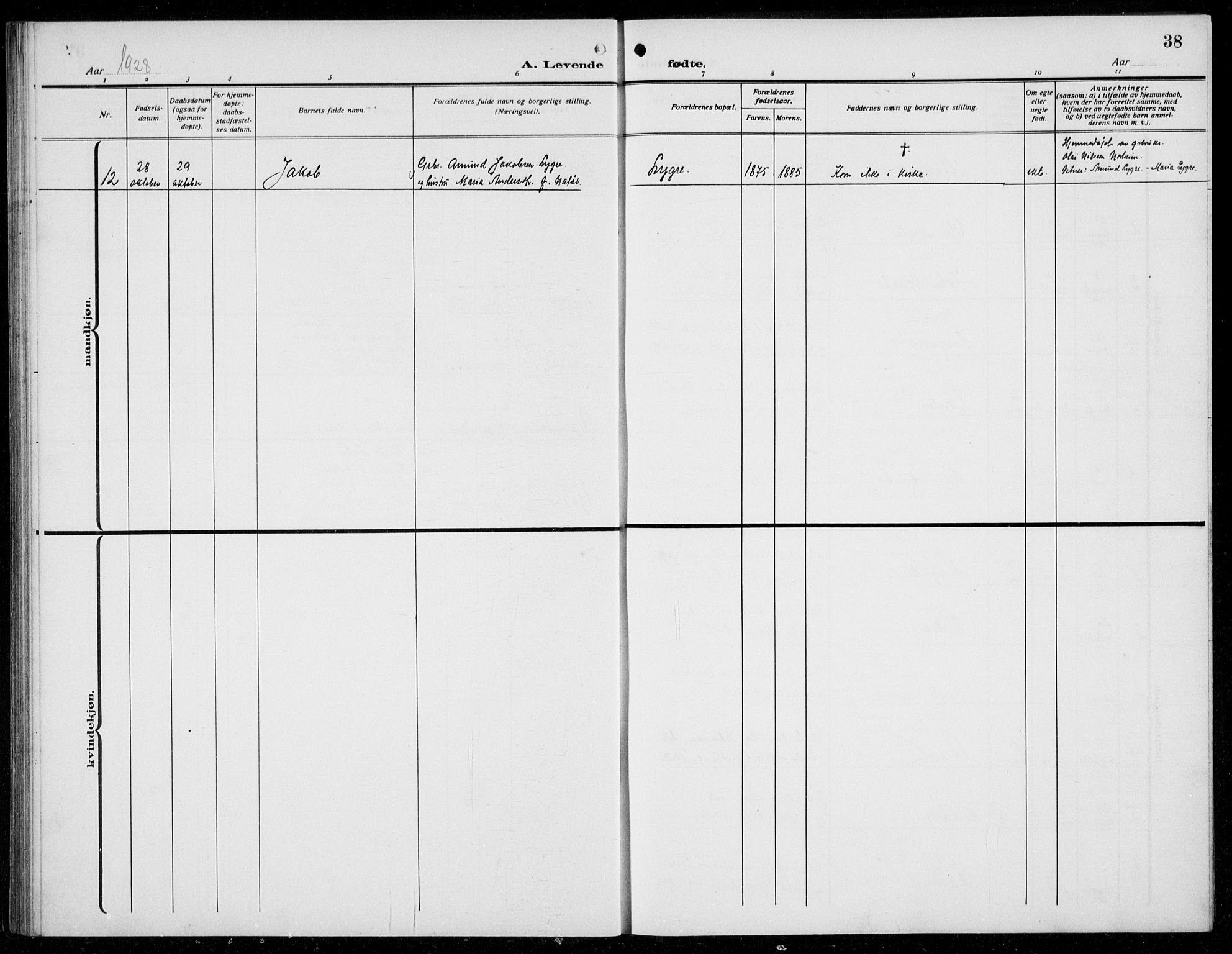 Alversund Sokneprestembete, AV/SAB-A-73901/H/Ha/Hab: Parish register (copy) no. B 5, 1914-1932, p. 38