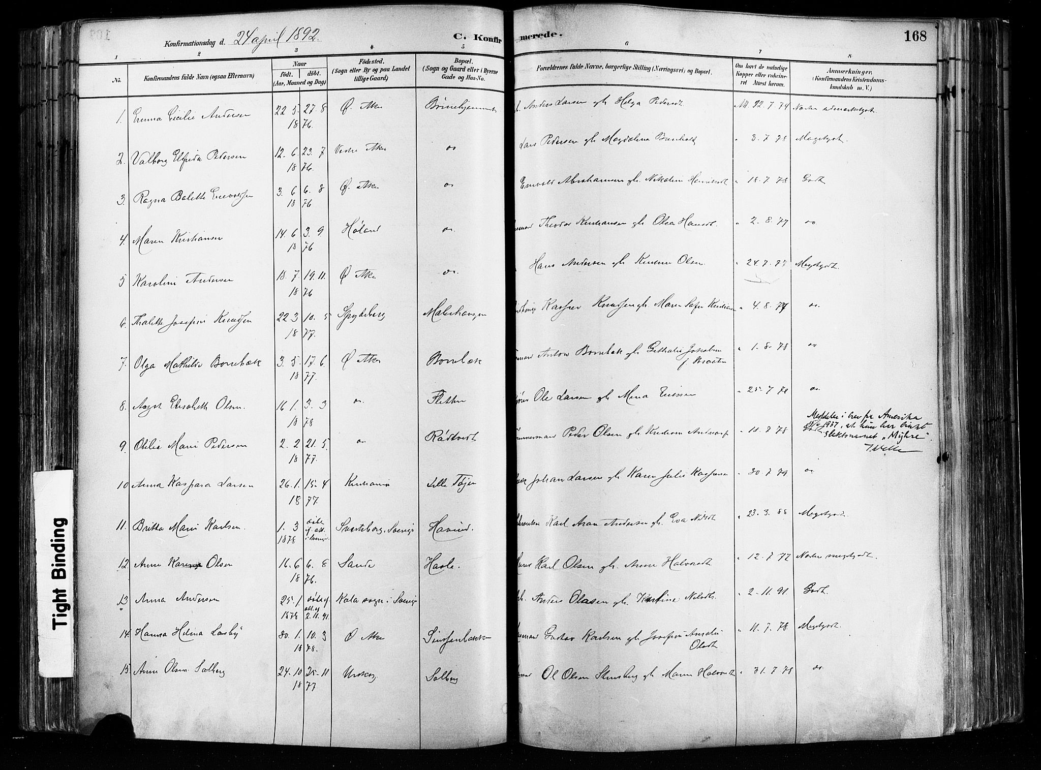 Østre Aker prestekontor Kirkebøker, AV/SAO-A-10840/F/Fa/L0008: Parish register (official) no. I 8, 1883-1894, p. 168