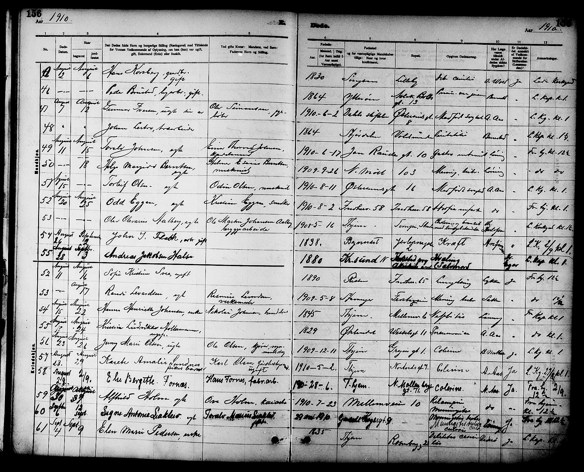 Ministerialprotokoller, klokkerbøker og fødselsregistre - Sør-Trøndelag, AV/SAT-A-1456/605/L0255: Parish register (copy) no. 605C02, 1908-1918, p. 156