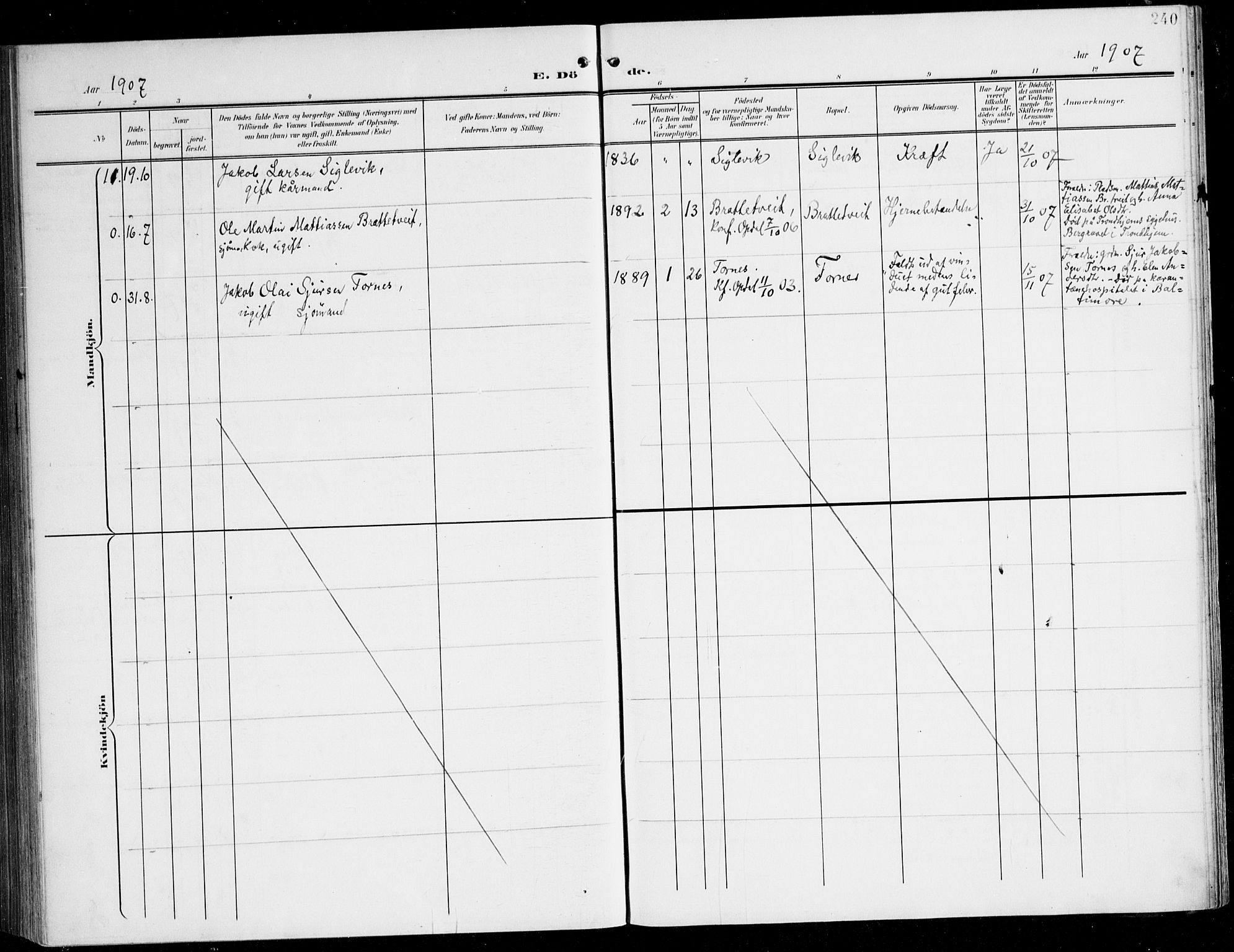 Tysnes sokneprestembete, AV/SAB-A-78601/H/Haa: Parish register (official) no. D 2, 1905-1922, p. 240