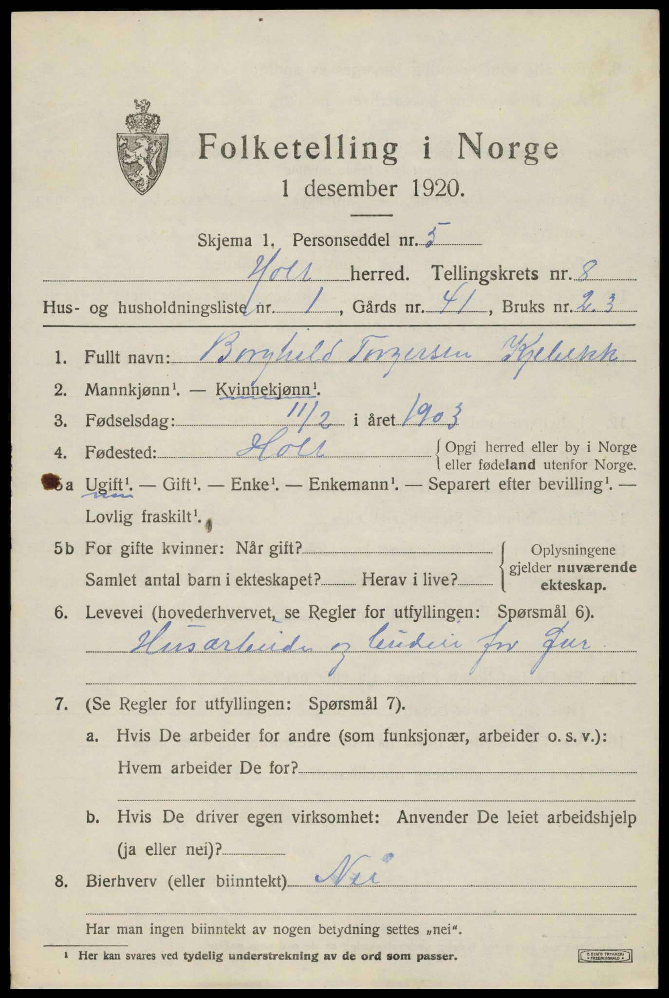 SAK, 1920 census for Holt, 1920, p. 4934