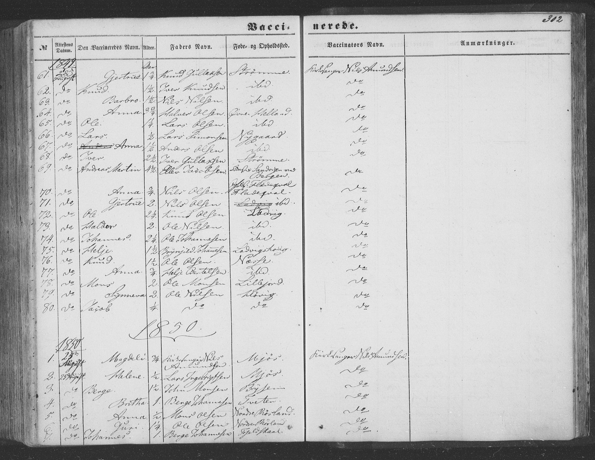 Hosanger sokneprestembete, SAB/A-75801/H/Haa: Parish register (official) no. A 8, 1849-1863, p. 302