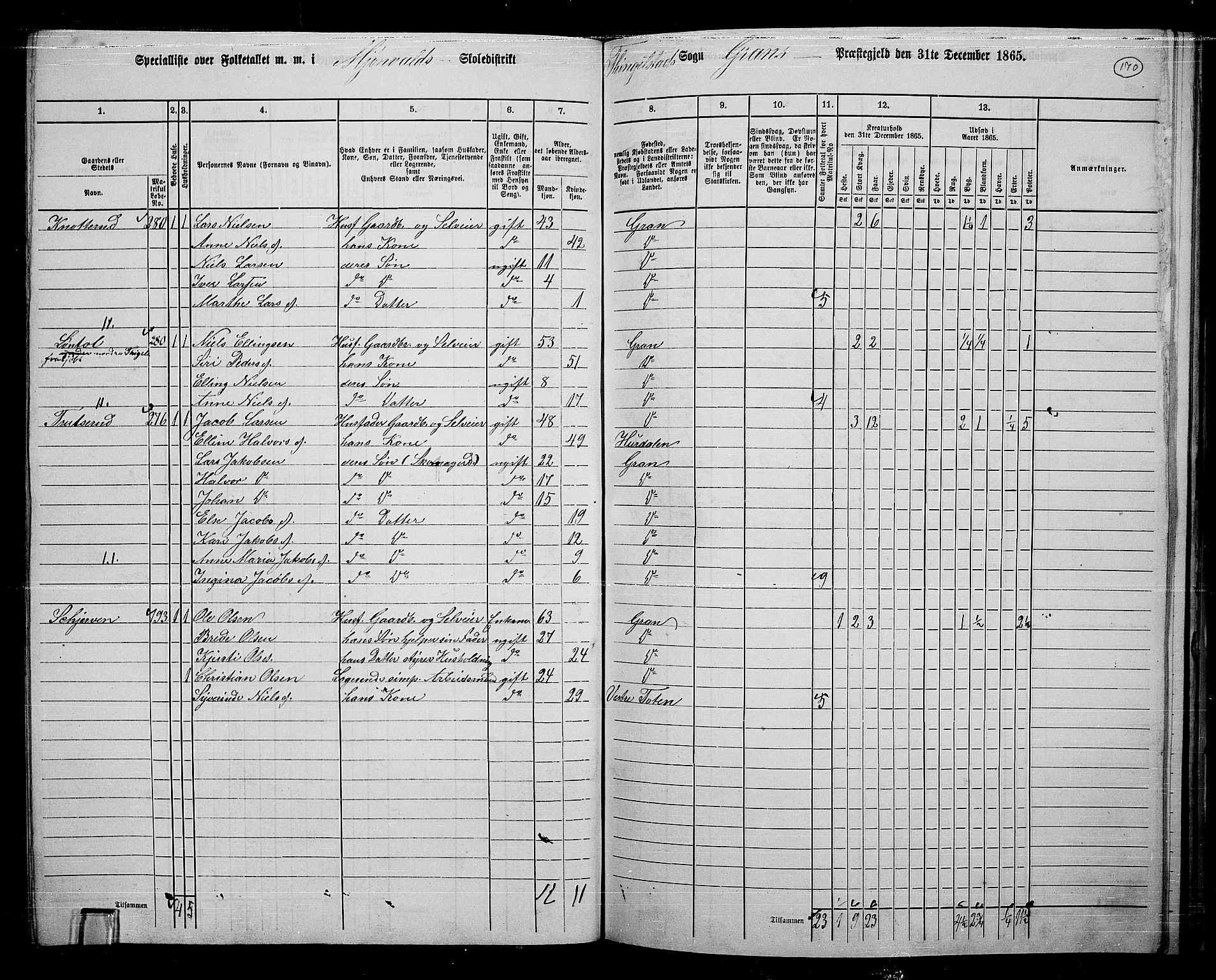 RA, 1865 census for Gran, 1865, p. 148