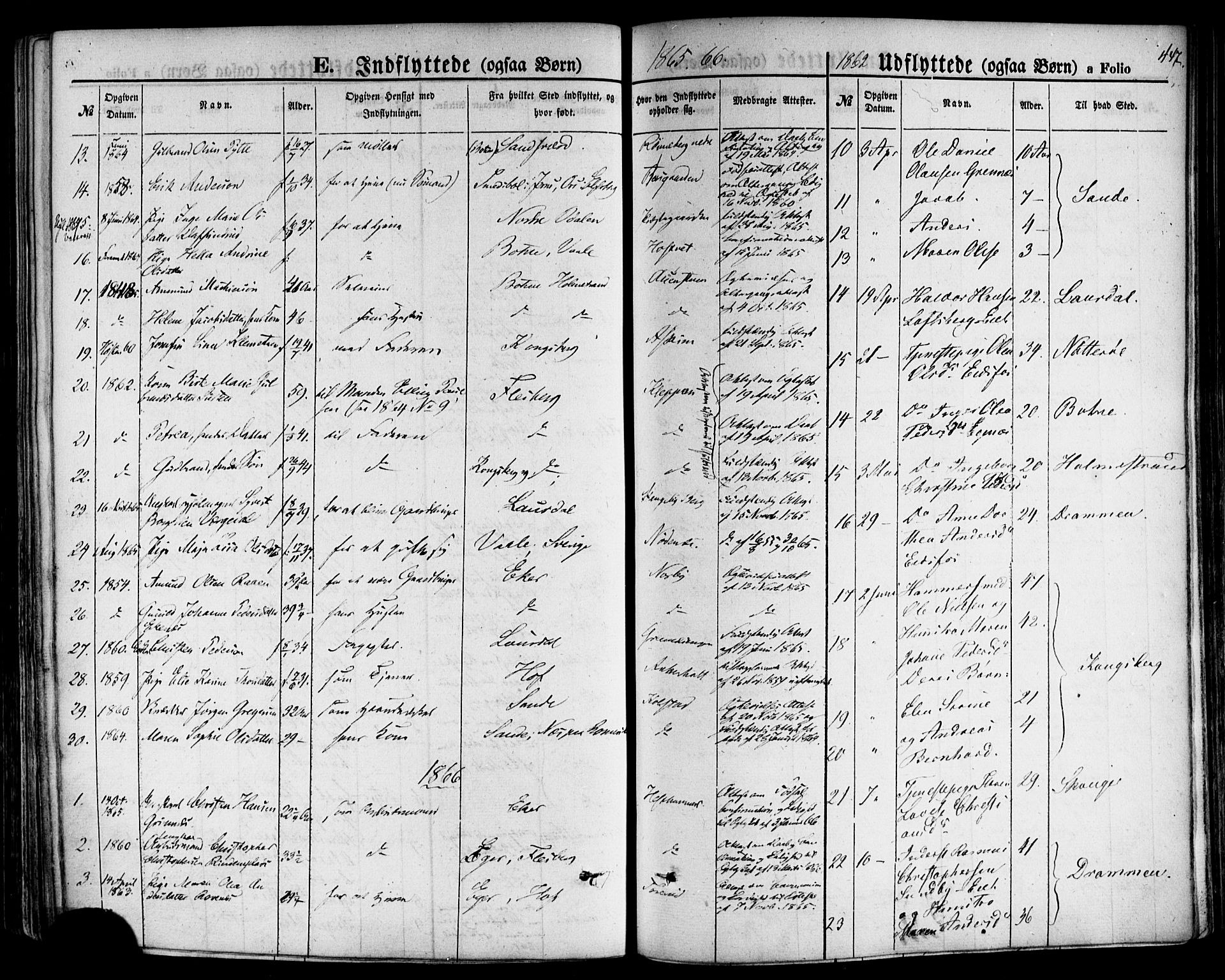 Hof kirkebøker, SAKO/A-64/F/Fa/L0006: Parish register (official) no. I 6, 1851-1877, p. 447