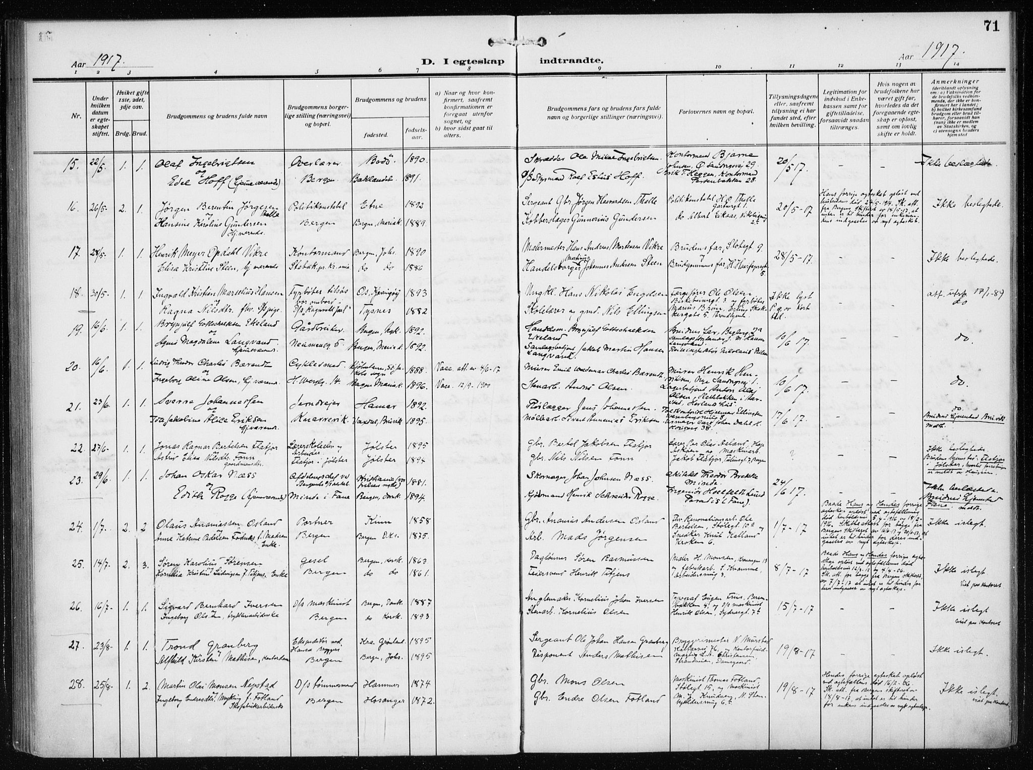 Mariakirken Sokneprestembete, AV/SAB-A-76901/H/Haa/L0015: Parish register (official) no. C 3, 1913-1927, p. 71