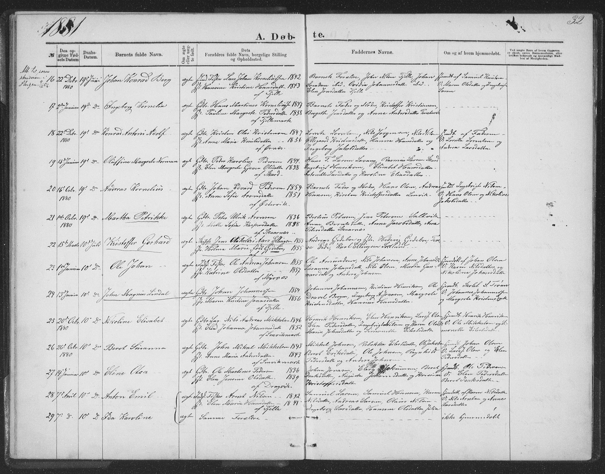 Ministerialprotokoller, klokkerbøker og fødselsregistre - Nordland, AV/SAT-A-1459/863/L0913: Parish register (copy) no. 863C03, 1877-1885, p. 32