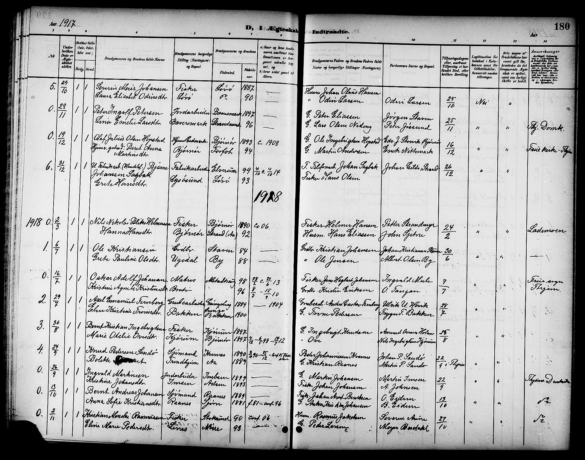 Ministerialprotokoller, klokkerbøker og fødselsregistre - Sør-Trøndelag, SAT/A-1456/655/L0688: Parish register (copy) no. 655C04, 1899-1922, p. 180