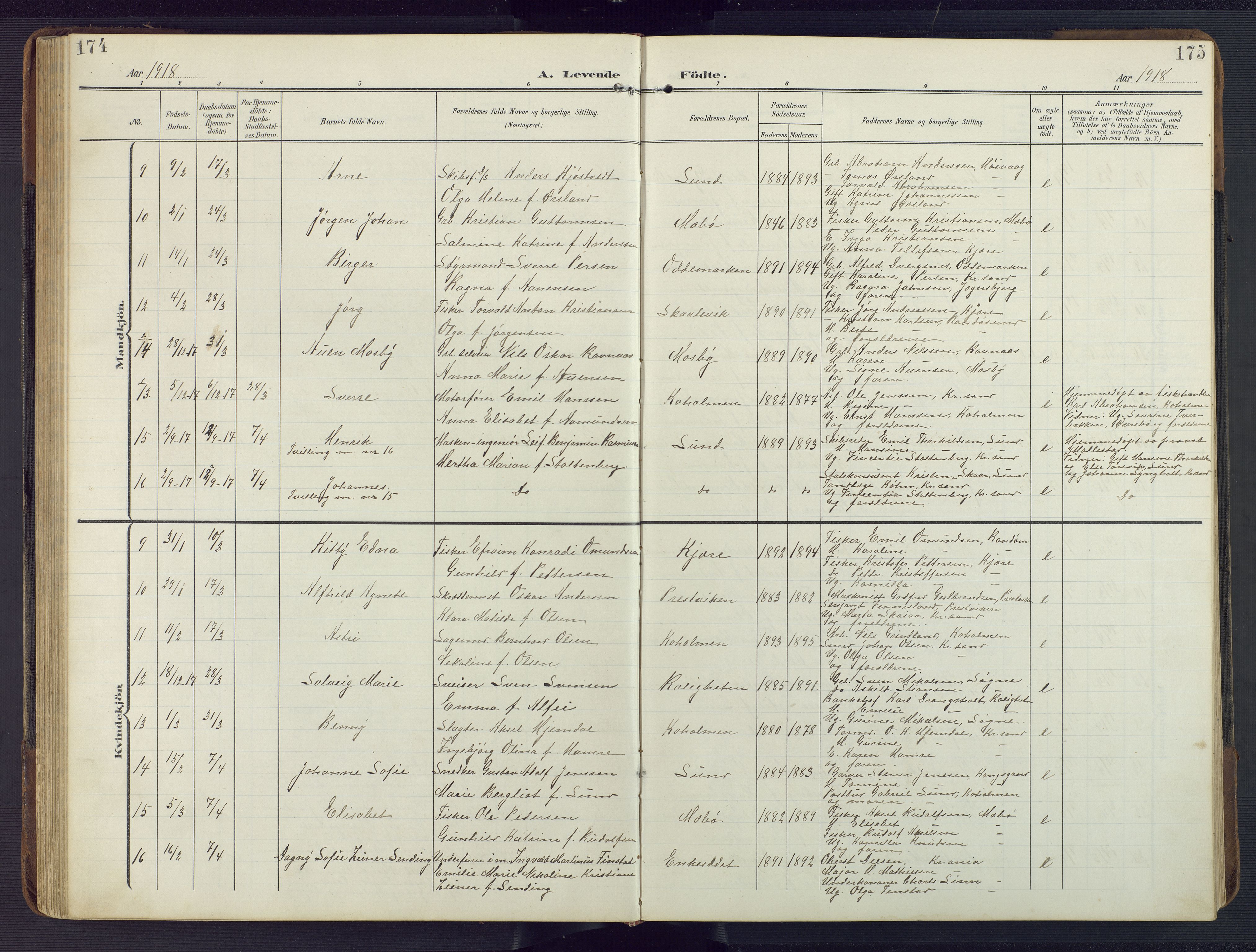 Oddernes sokneprestkontor, AV/SAK-1111-0033/F/Fb/Fba/L0010: Parish register (copy) no. B 10, 1907-1941, p. 174-175