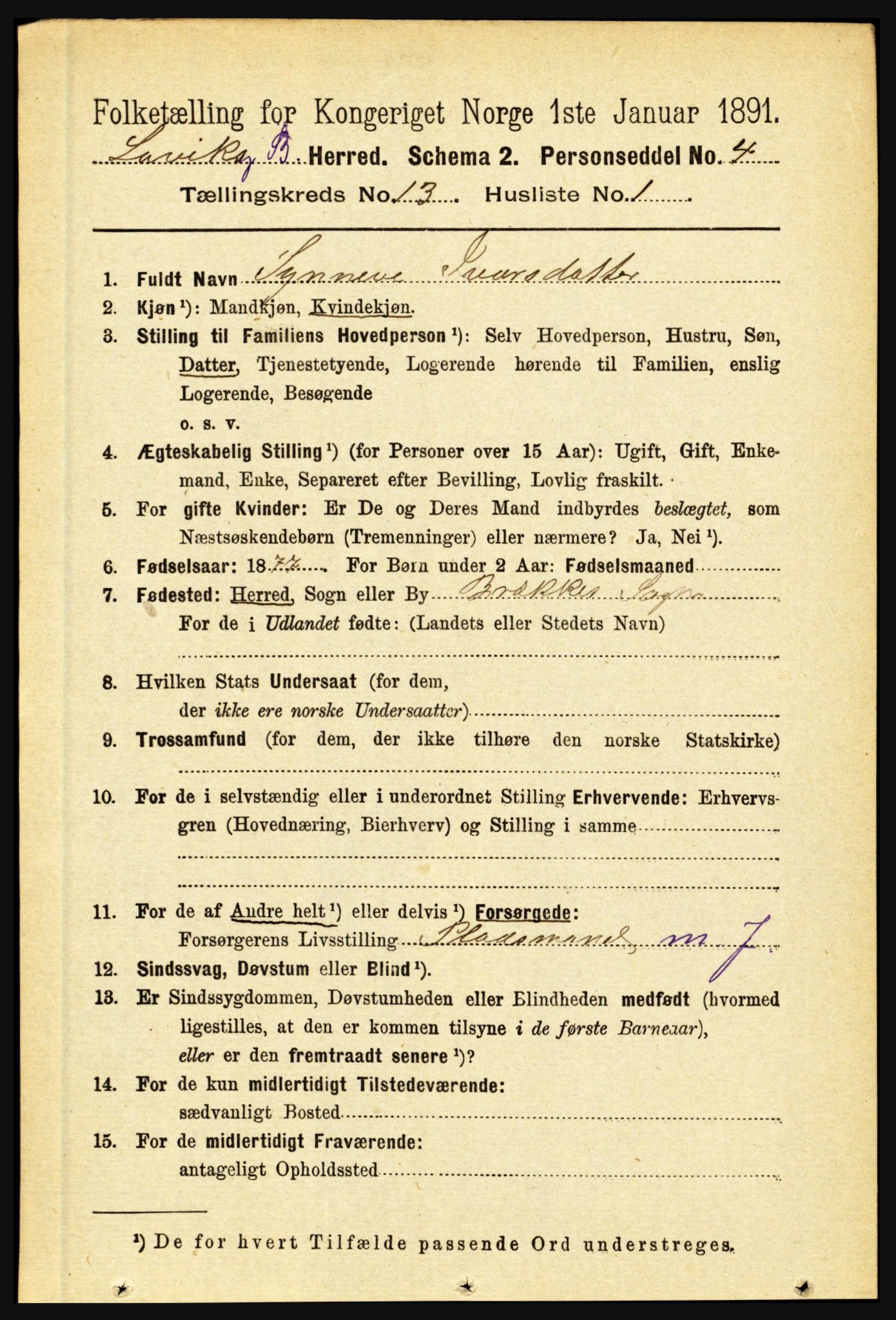 RA, 1891 census for 1415 Lavik og Brekke, 1891, p. 2522