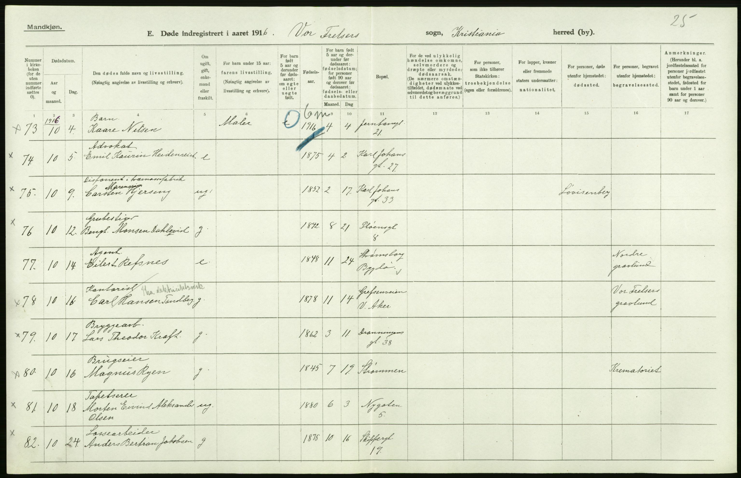 Statistisk sentralbyrå, Sosiodemografiske emner, Befolkning, AV/RA-S-2228/D/Df/Dfb/Dfbf/L0010: Kristiania: Døde, dødfødte., 1916, p. 50