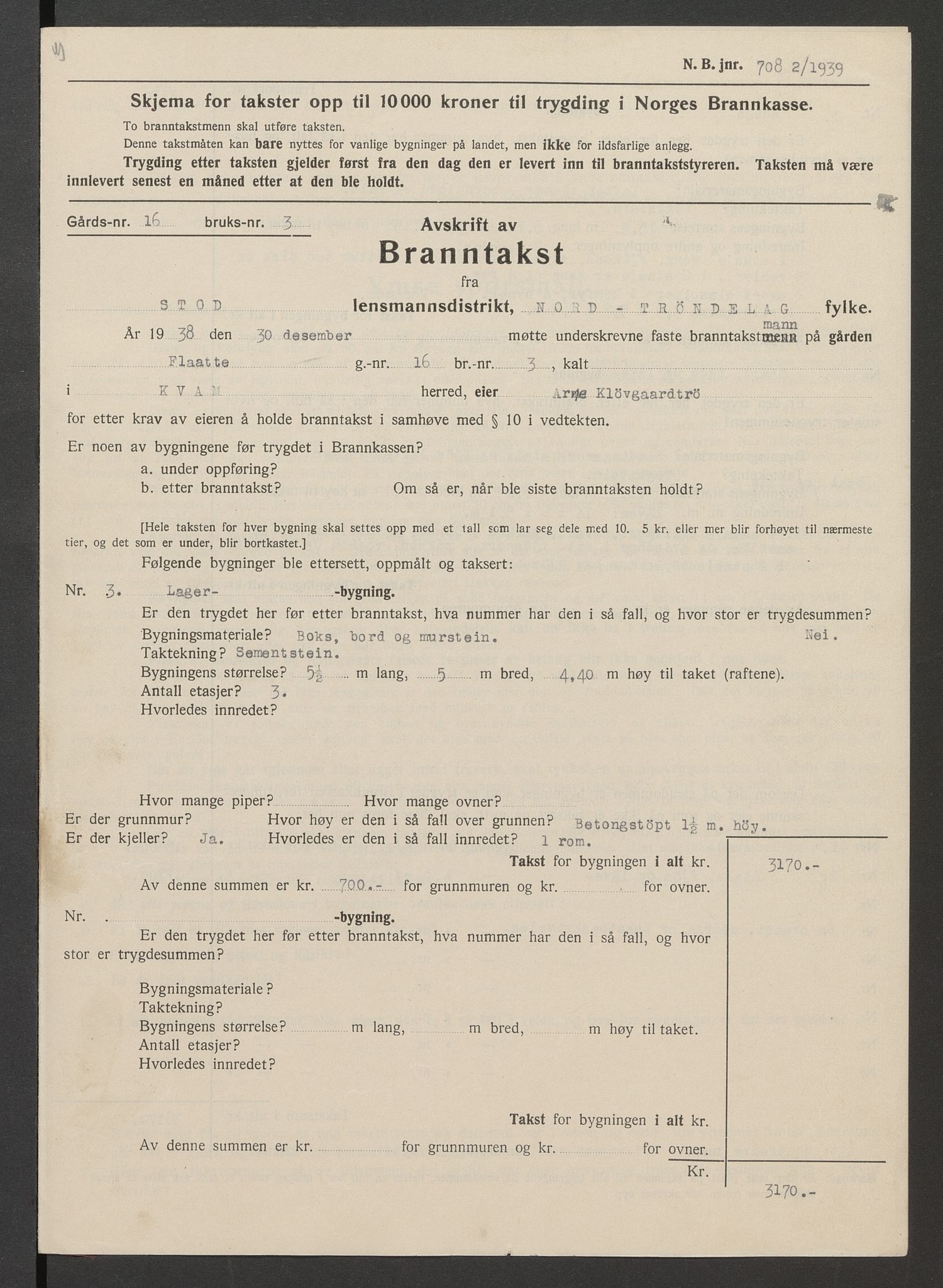 Stod lensmannskontor, AV/SAT-A-5914/T/L0134: Branntakstprotokoll, Stod og Kvam, 1903-1953