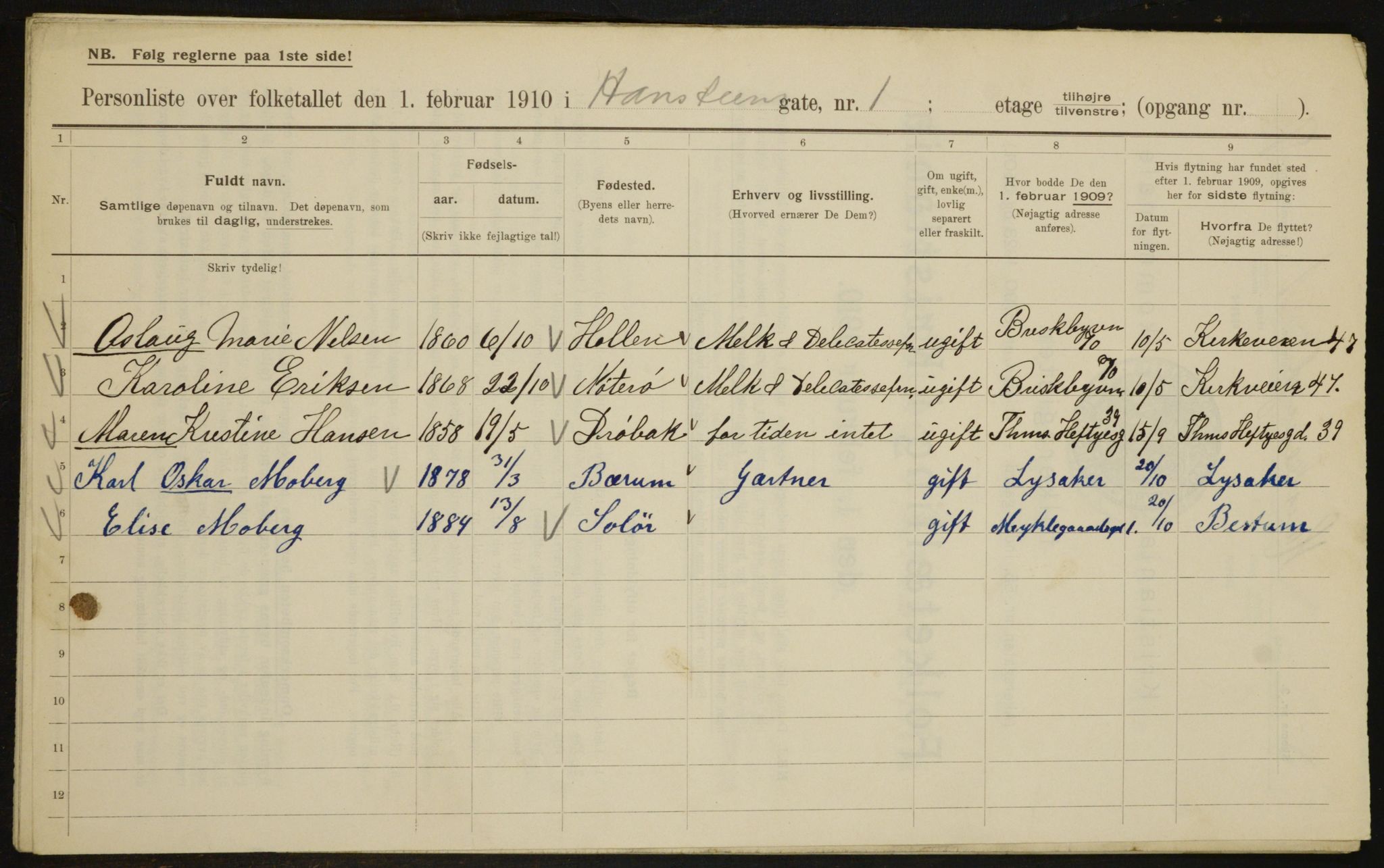 OBA, Municipal Census 1910 for Kristiania, 1910, p. 32587