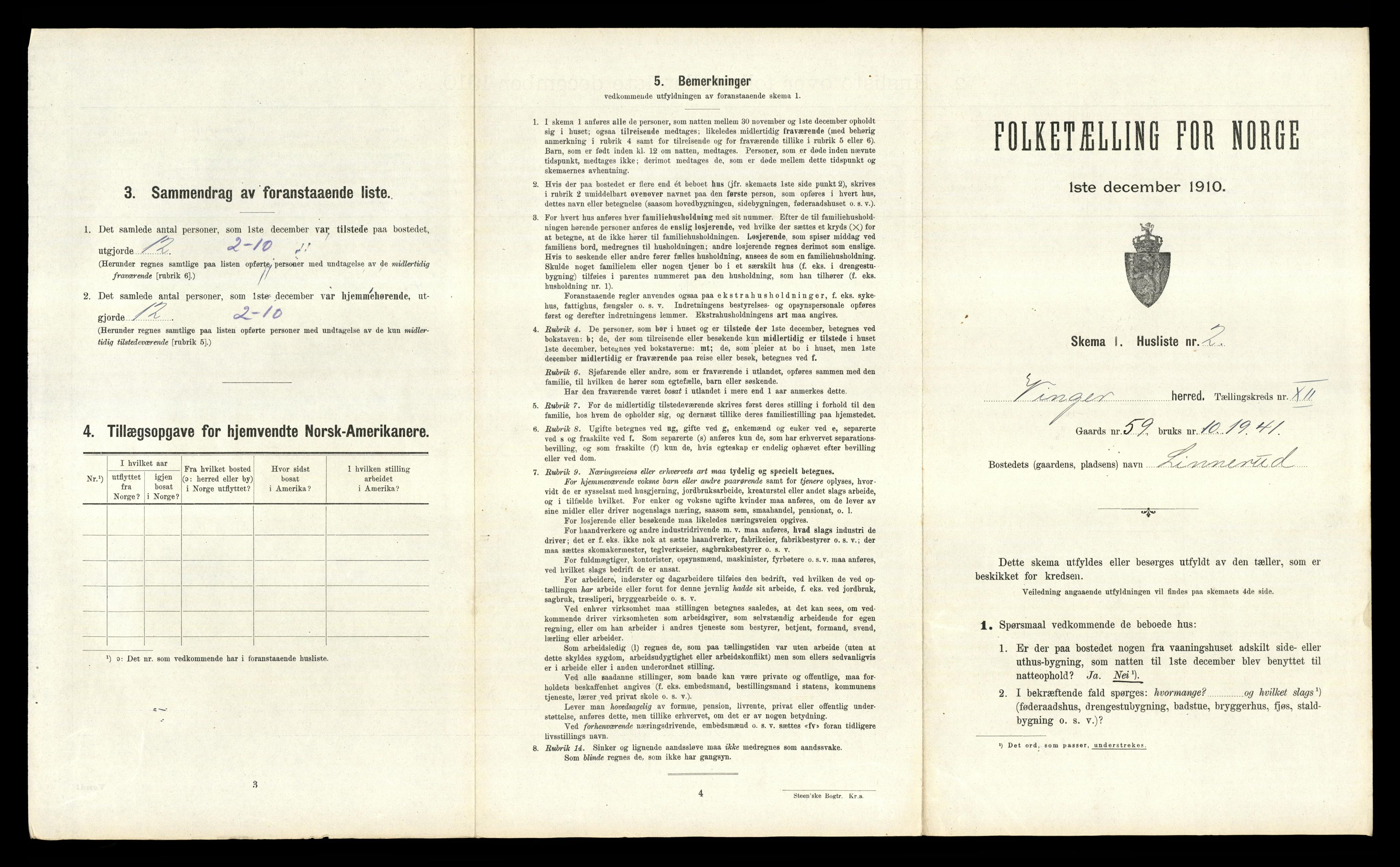 RA, 1910 census for Vinger, 1910, p. 1439