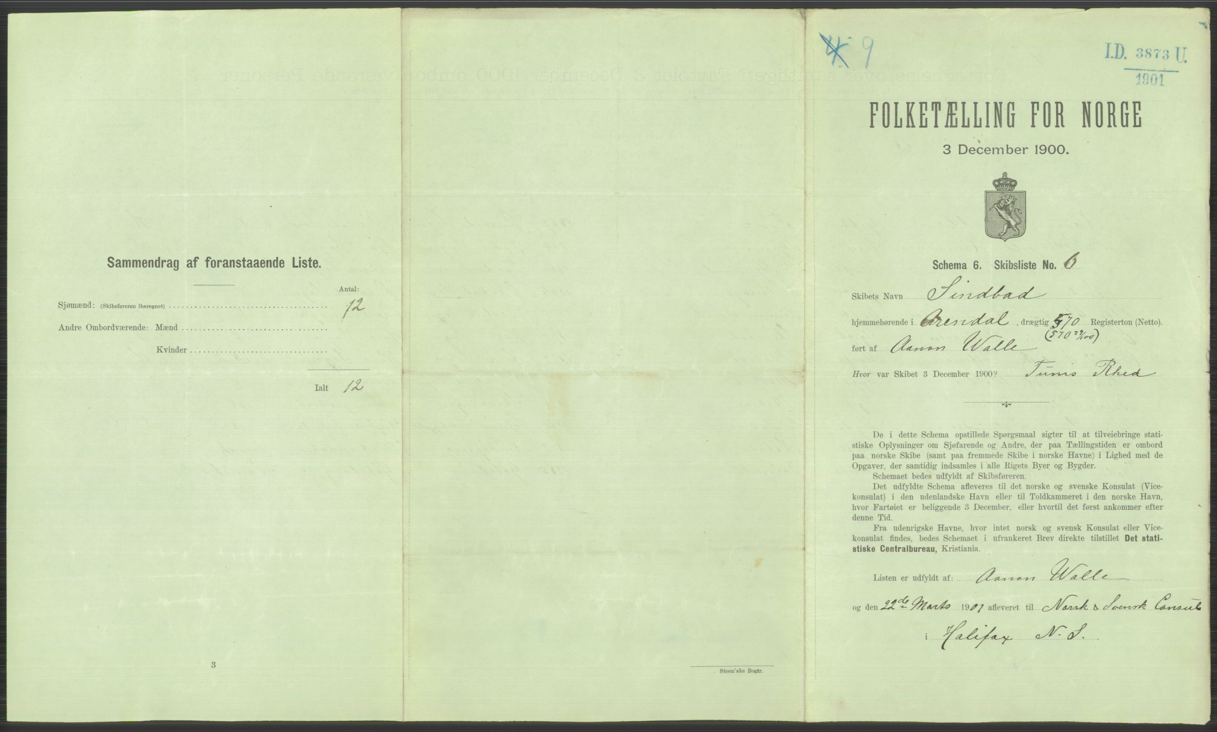 RA, 1900 Census - ship lists from ships in Norwegian harbours, harbours abroad and at sea, 1900, p. 4719