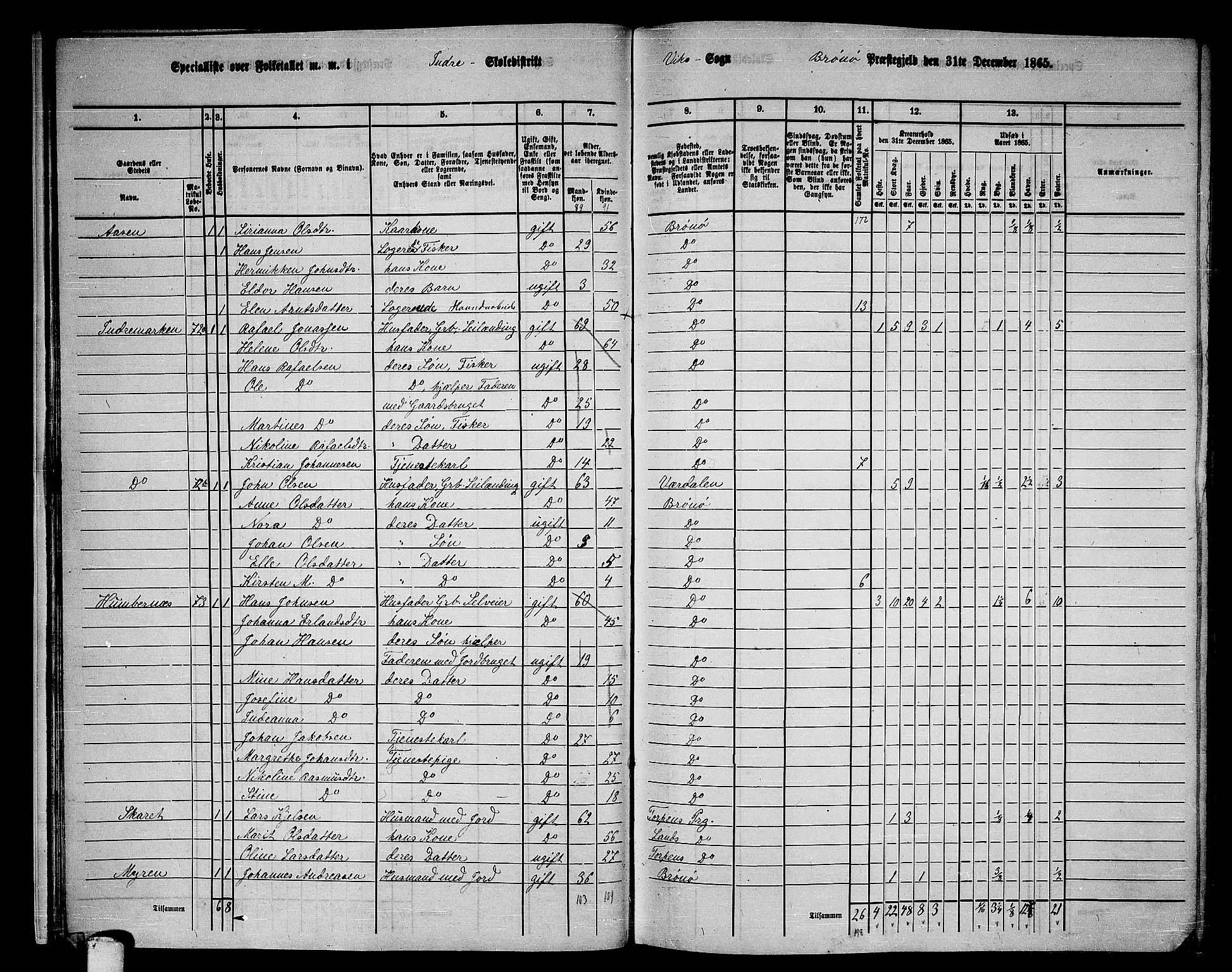 RA, 1865 census for Brønnøy, 1865, p. 19