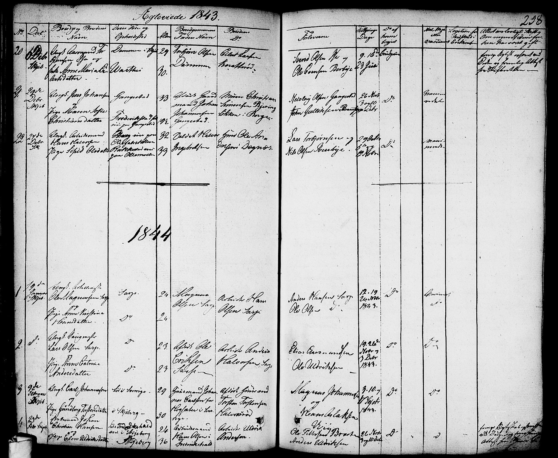 Skjeberg prestekontor Kirkebøker, AV/SAO-A-10923/F/Fa/L0005: Parish register (official) no. I 5, 1830-1845, p. 258