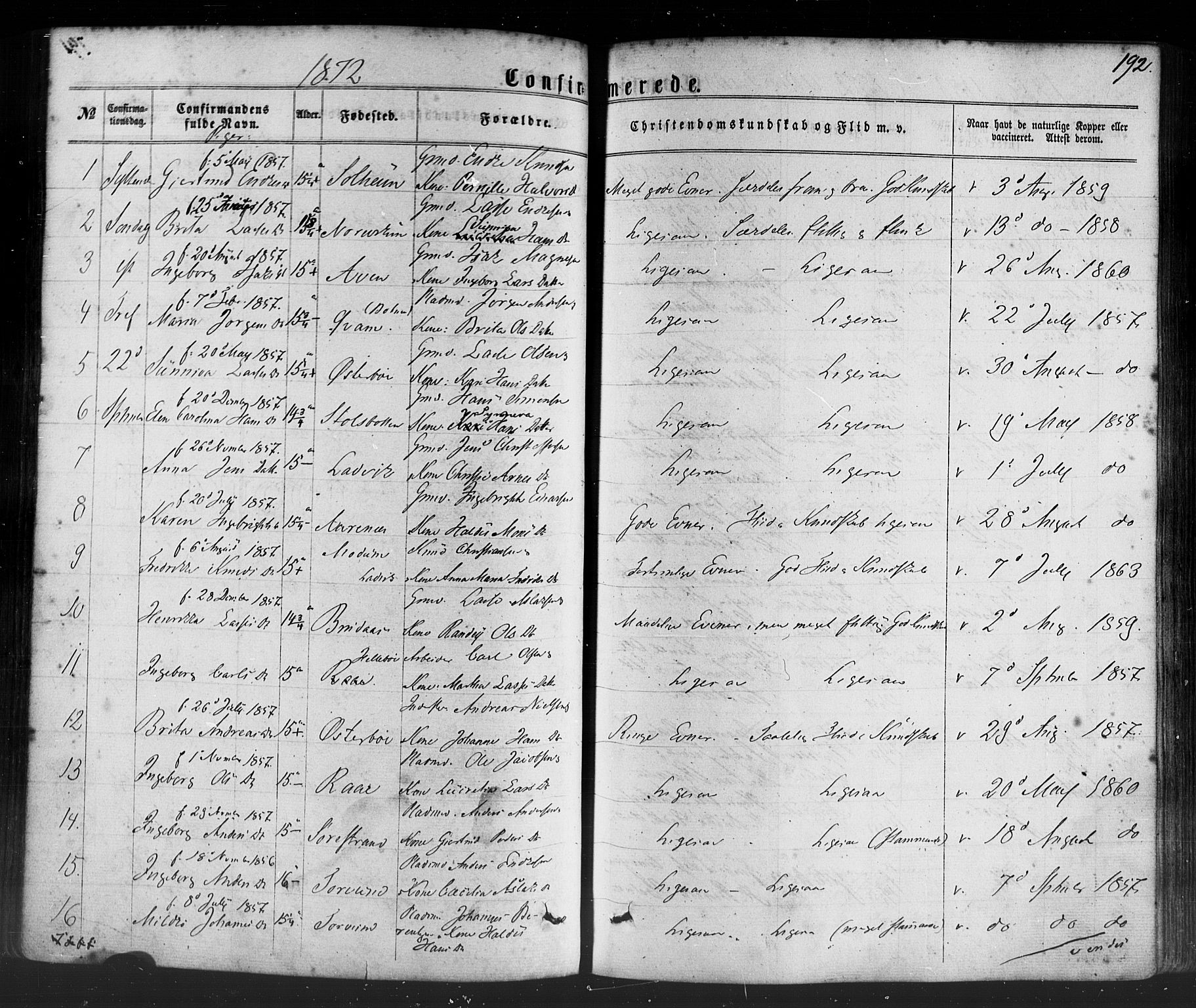 Lavik sokneprestembete, SAB/A-80901: Parish register (official) no. A 4, 1864-1881, p. 192