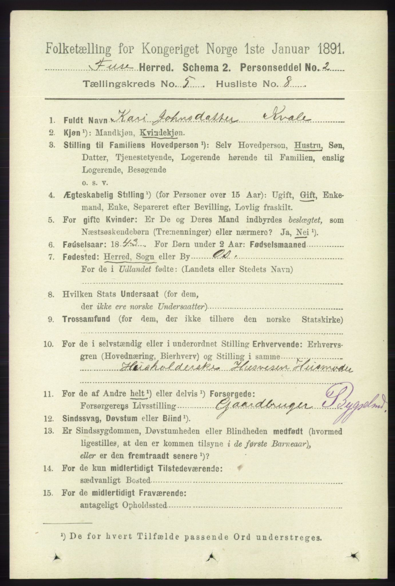 RA, 1891 census for 1241 Fusa, 1891, p. 932