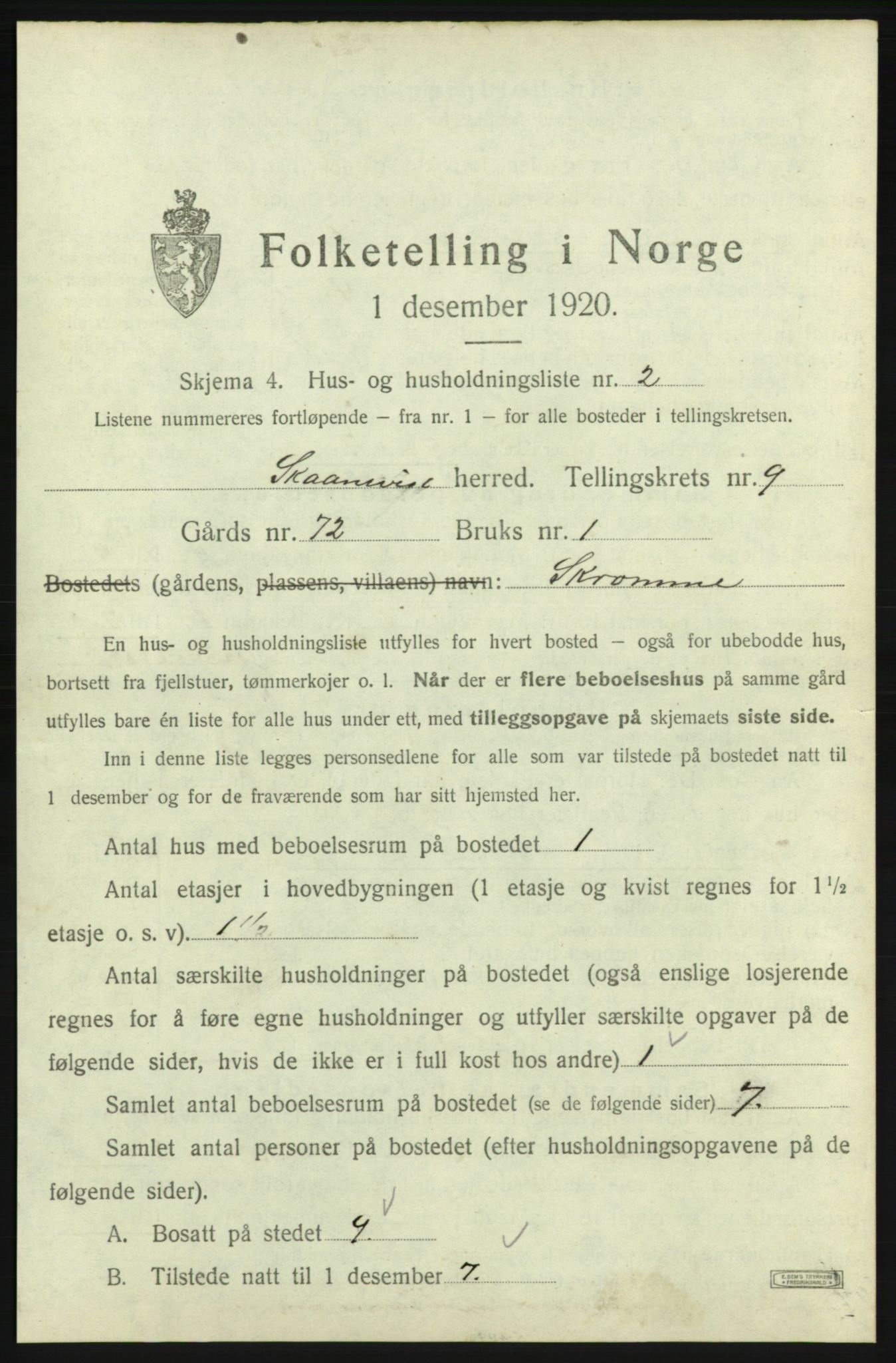 SAB, 1920 census for Skånevik, 1920, p. 1093