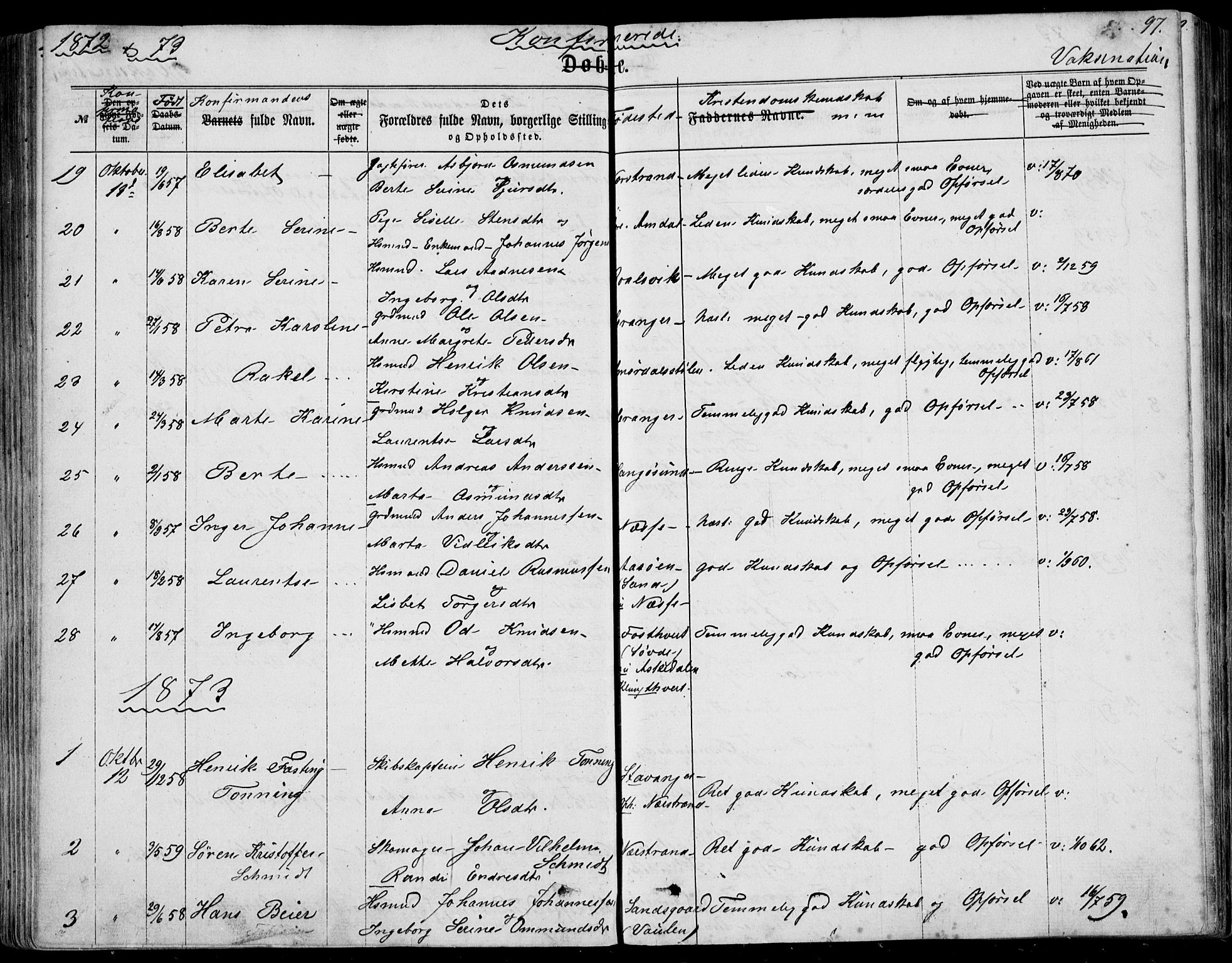 Nedstrand sokneprestkontor, SAST/A-101841/01/IV: Parish register (official) no. A 9, 1861-1876, p. 97