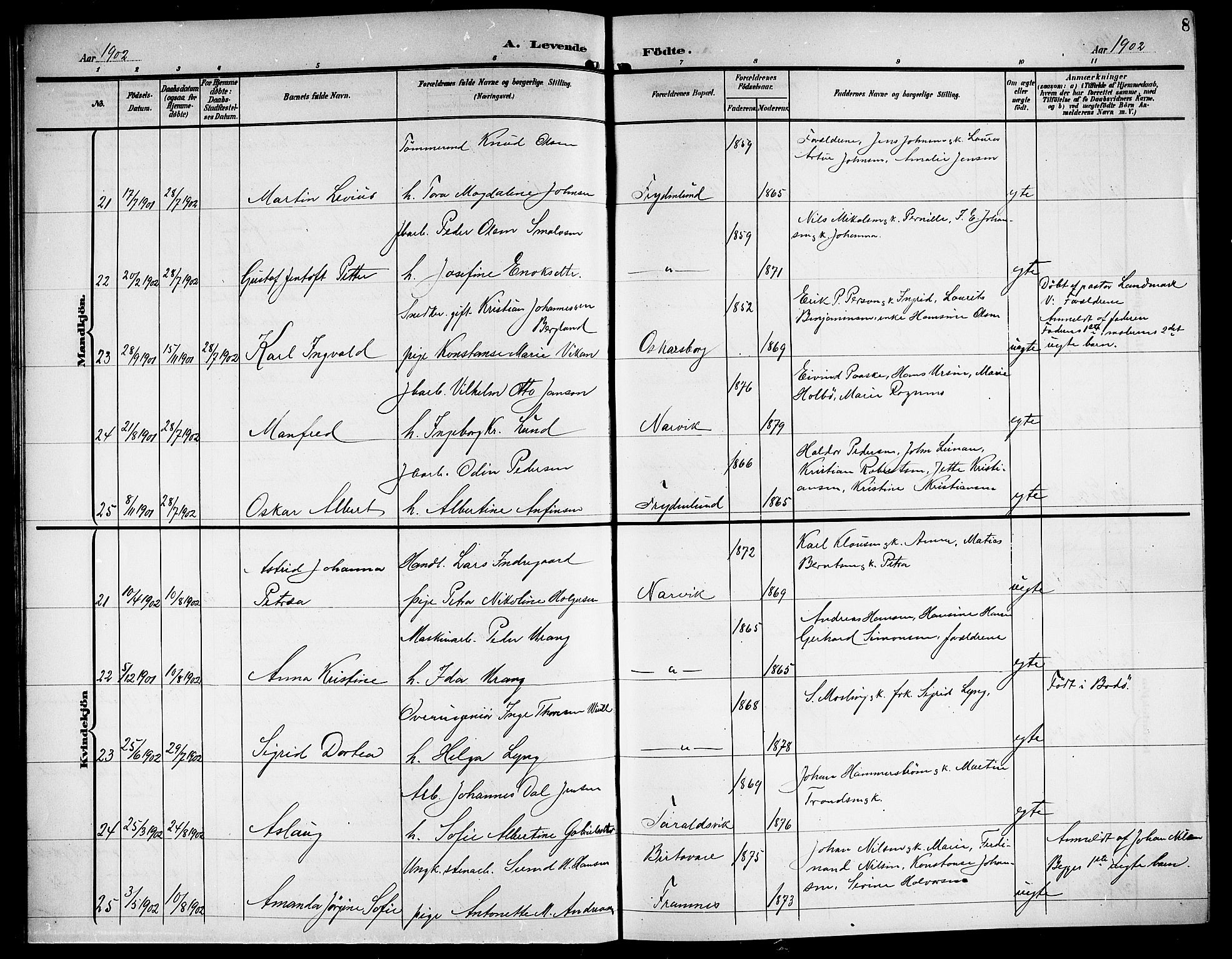 Ministerialprotokoller, klokkerbøker og fødselsregistre - Nordland, AV/SAT-A-1459/871/L1012: Parish register (copy) no. 871C01, 1902-1909, p. 8