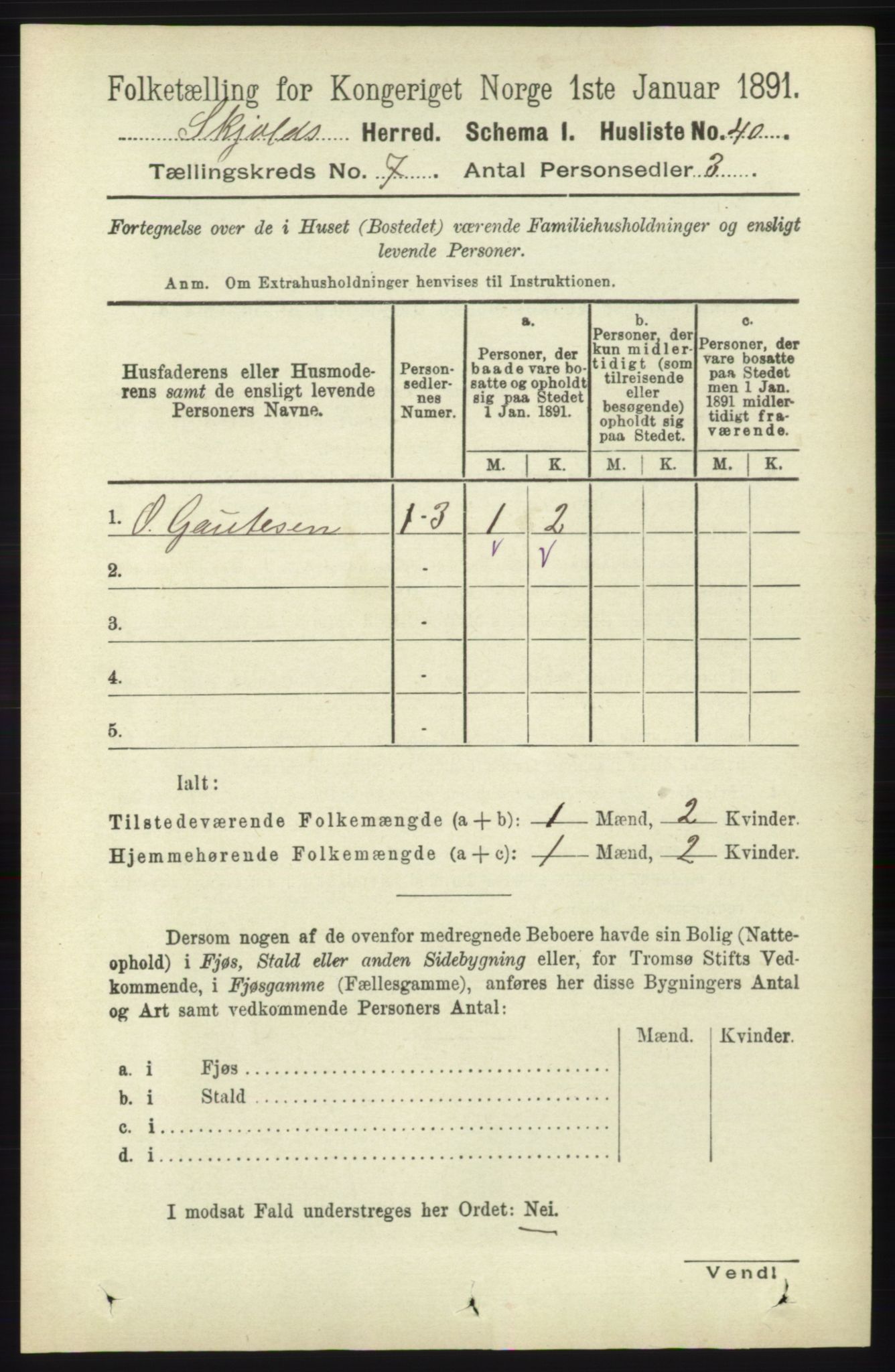 RA, 1891 census for 1154 Skjold, 1891, p. 1343