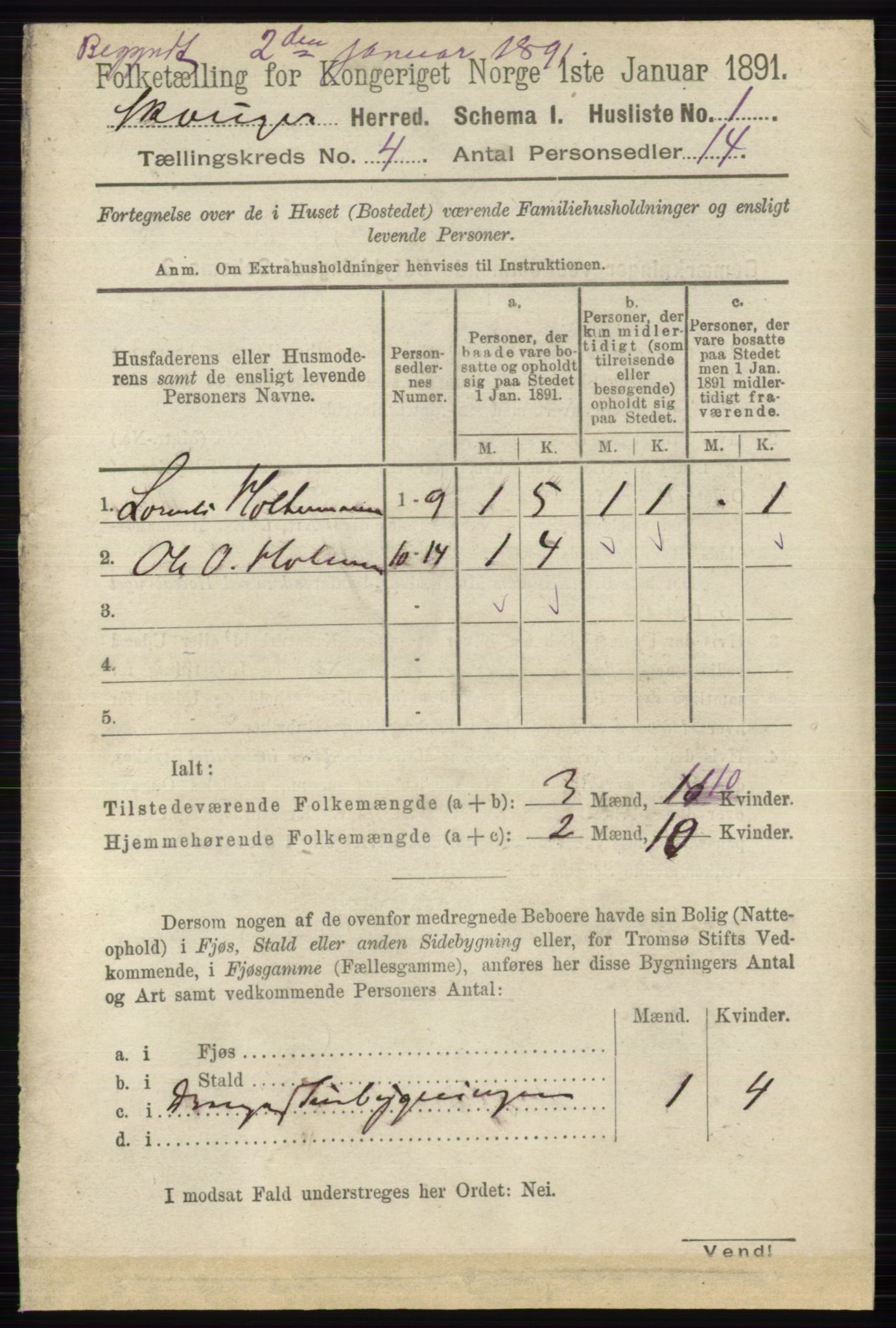 RA, 1891 census for 0712 Skoger, 1891, p. 2153