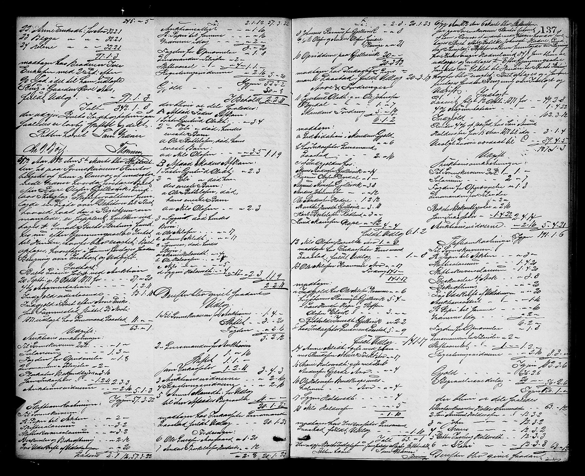 Nordhordland sorenskrivar, AV/SAB-A-2901/1/H/Hd/Hda/L0007: Skifteutlodningsprotokollar, 1869-1874, p. 136b-137a