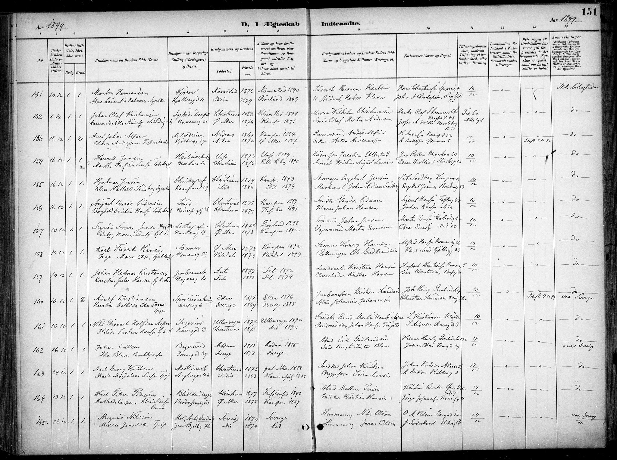 Kampen prestekontor Kirkebøker, SAO/A-10853/F/Fa/L0009: Parish register (official) no. I 9, 1899-1911, p. 151