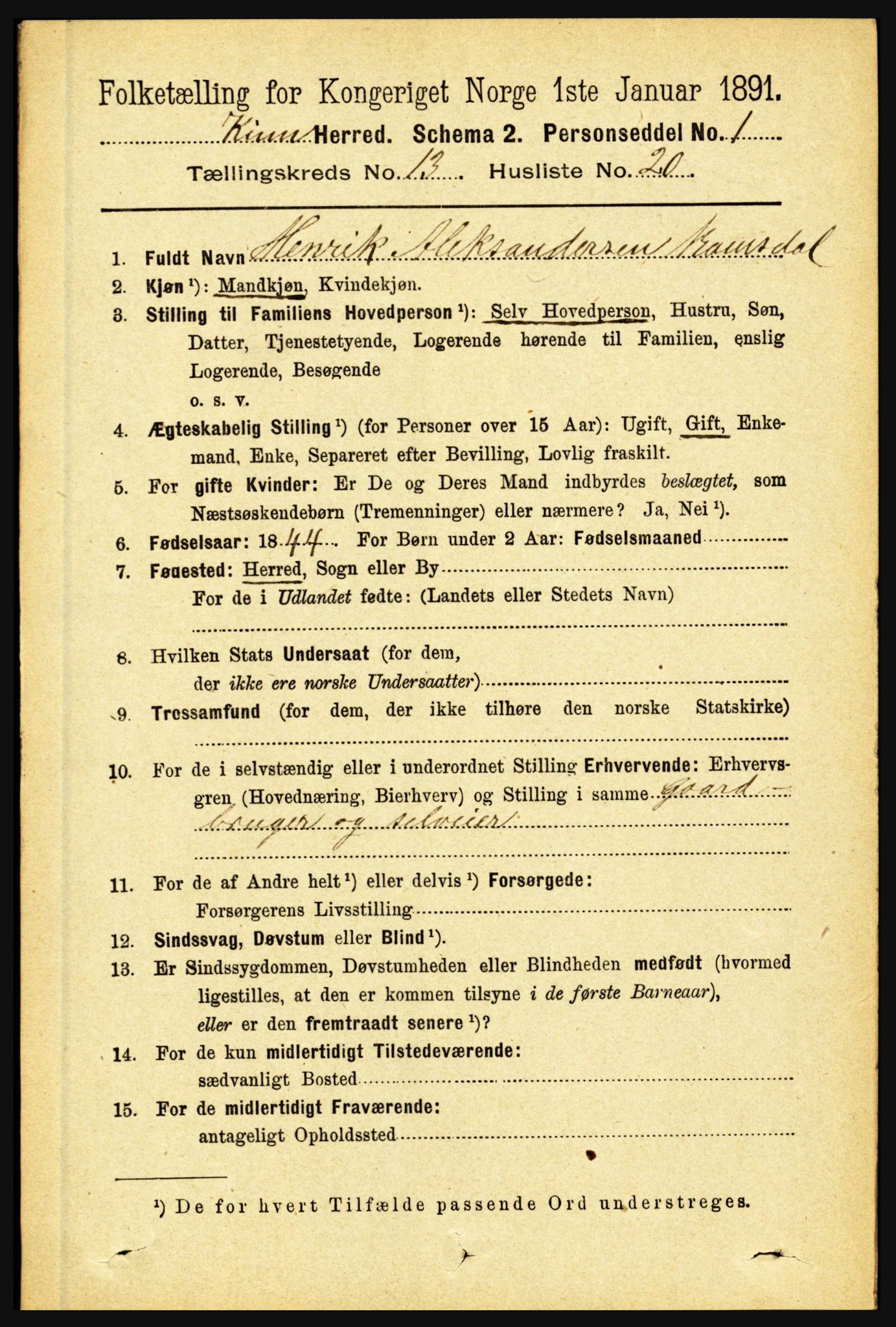 RA, 1891 census for 1437 Kinn, 1891, p. 5200